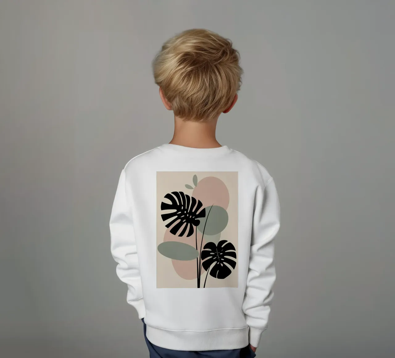 Foglie di Monstera minimaliste con forme astratte pastello morbide felpa bambino da Bloom And Brush