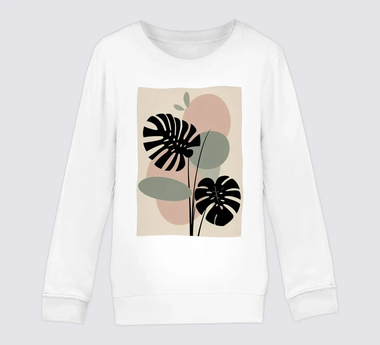 Foglie di Monstera minimaliste con forme astratte pastello morbide felpa bambino da Bloom And Brush