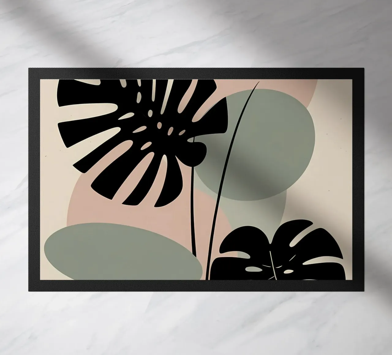 Foglie di Monstera minimaliste con forme astratte pastello morbide zerbino da Bloom And Brush