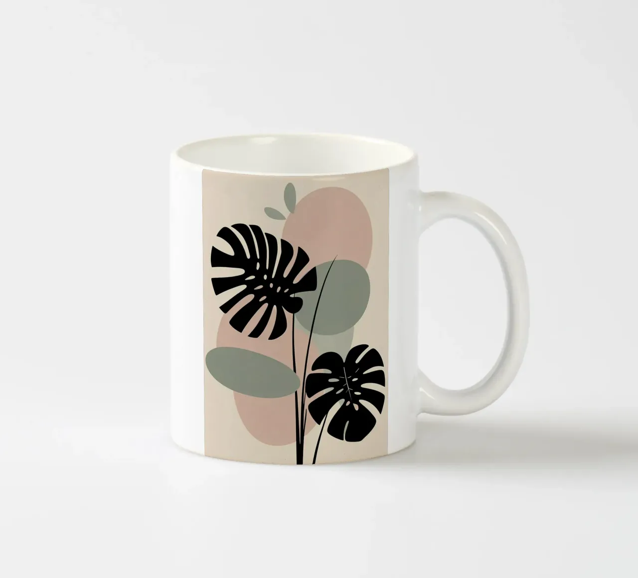 Foglie di Monstera minimaliste con forme astratte pastello morbide tazza in ceramica da Bloom And Brush