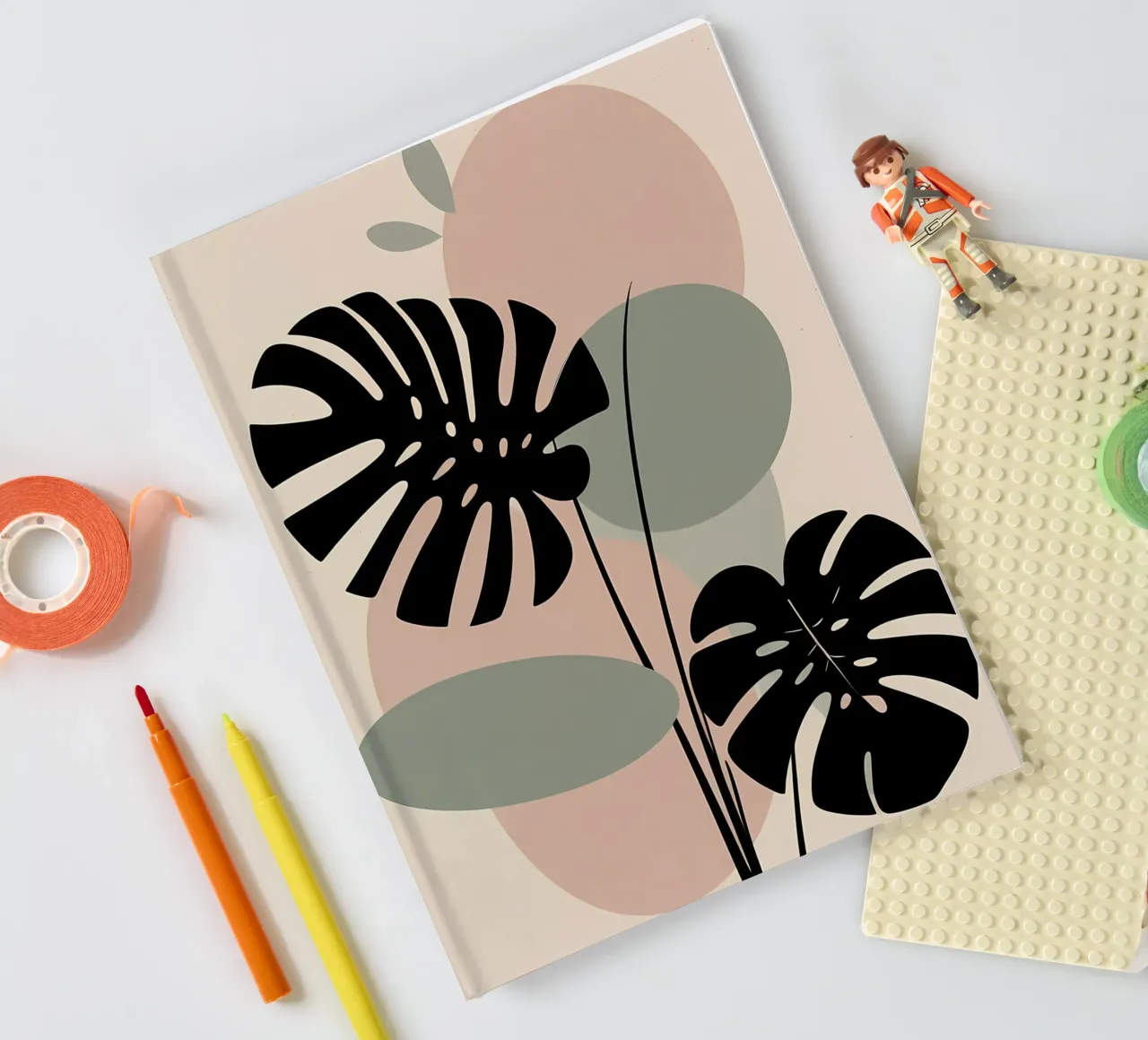 Minimalist Monstera Leaves with Soft Pastel Abstract Shapes notebook by Bloom And Brush