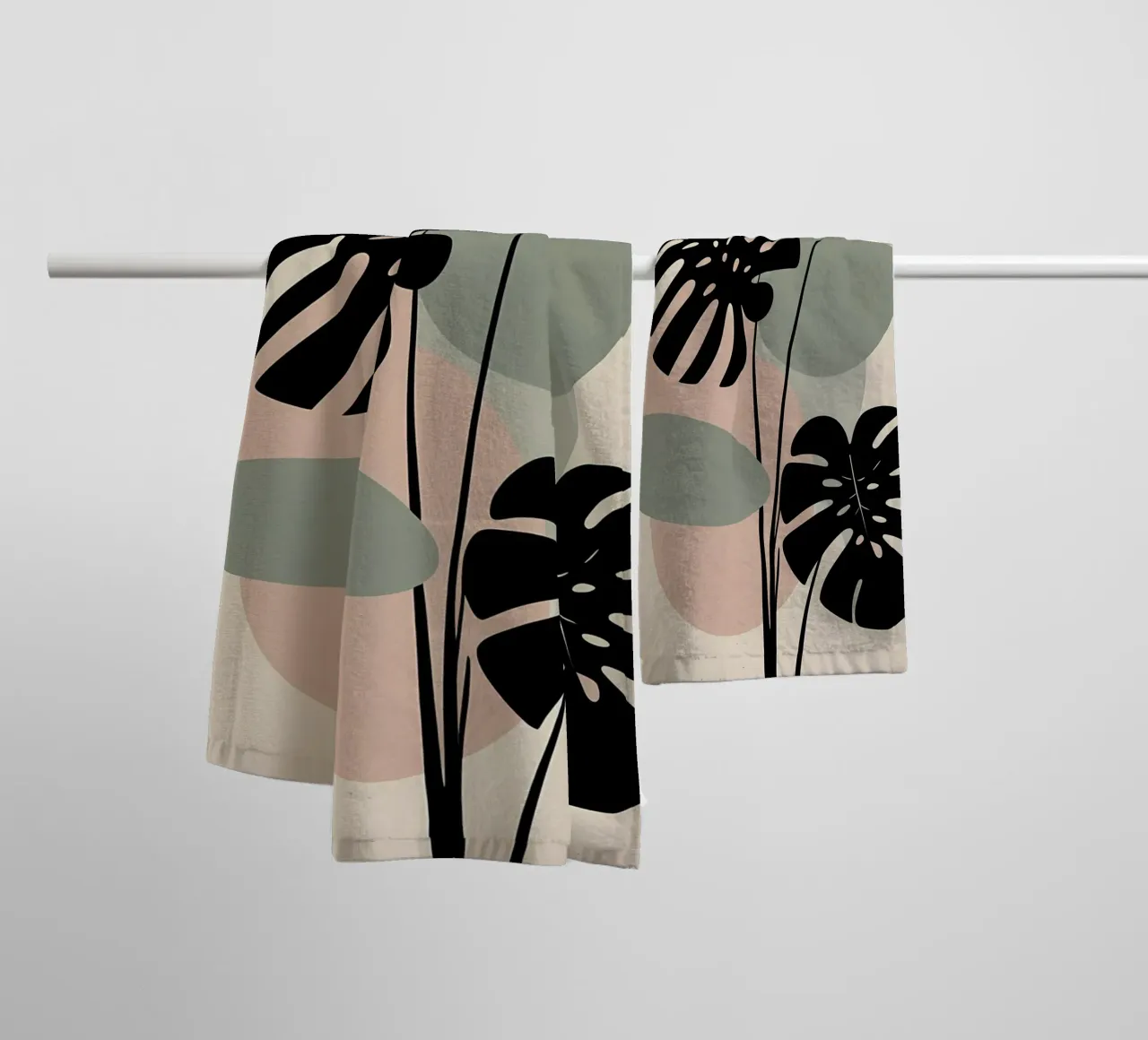 Foglie di Monstera minimaliste con forme astratte pastello morbide asciugamano da bagno da Bloom And Brush