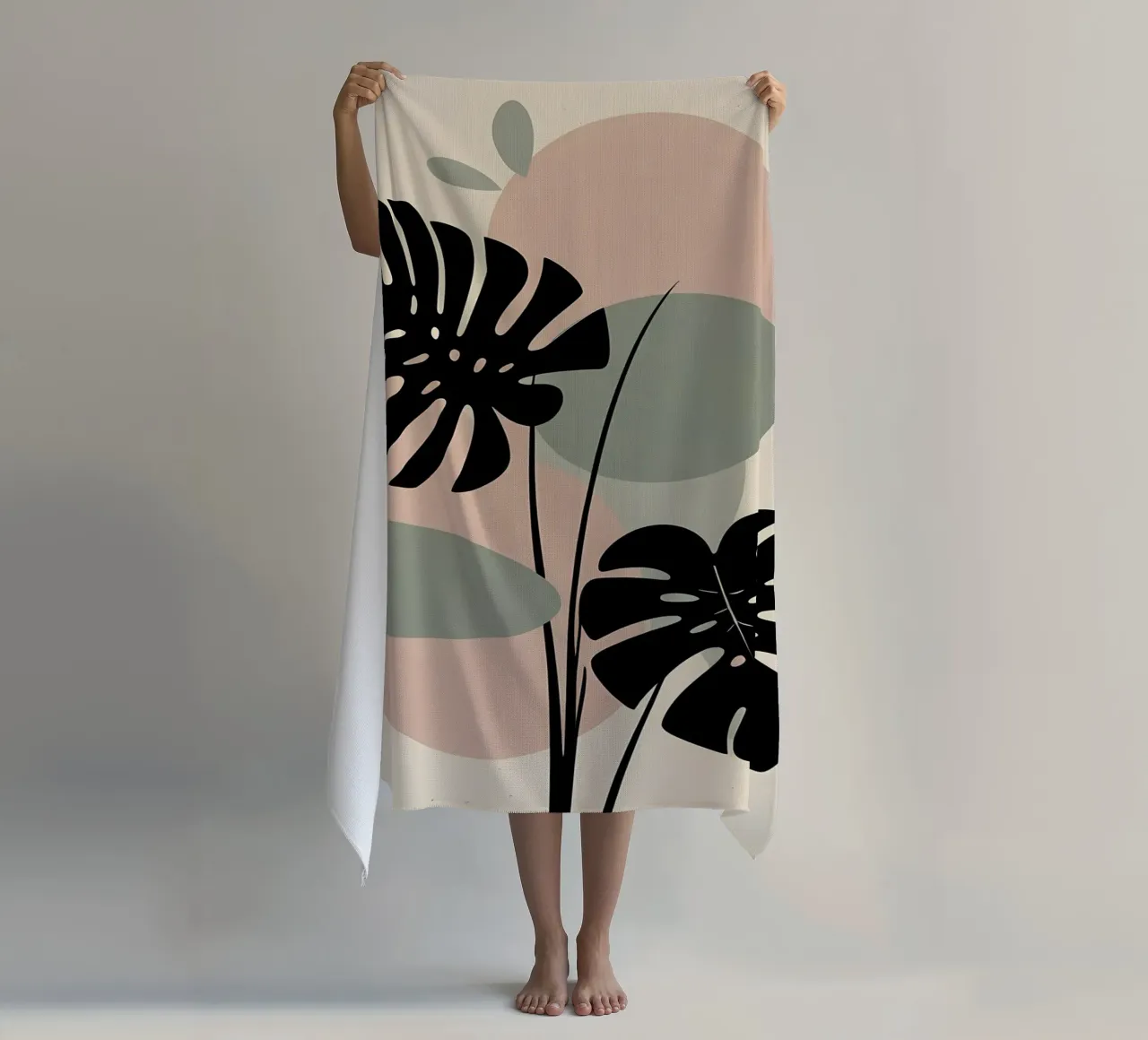 Foglie di Monstera minimaliste con forme astratte pastello morbide telo mare da Bloom And Brush