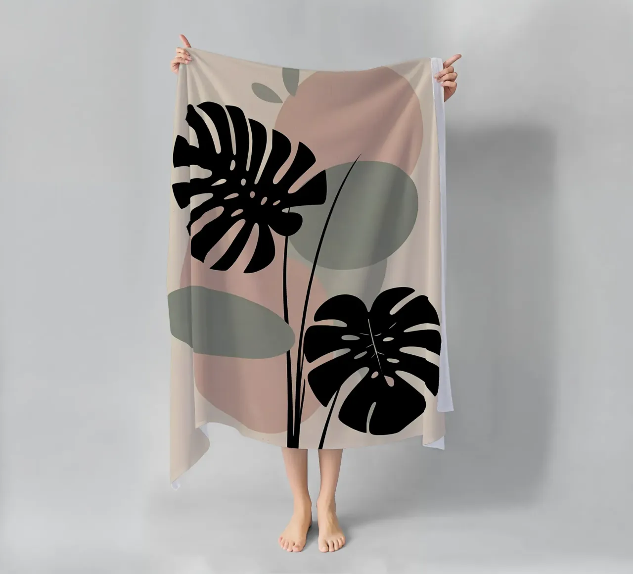 Foglie di Monstera minimaliste con forme astratte pastello morbide telo mare da Bloom And Brush