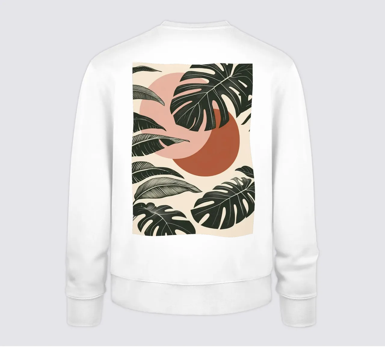 Foglie di Monstera tropicale con calde forme astratte di sole felpa da Bloom And Brush