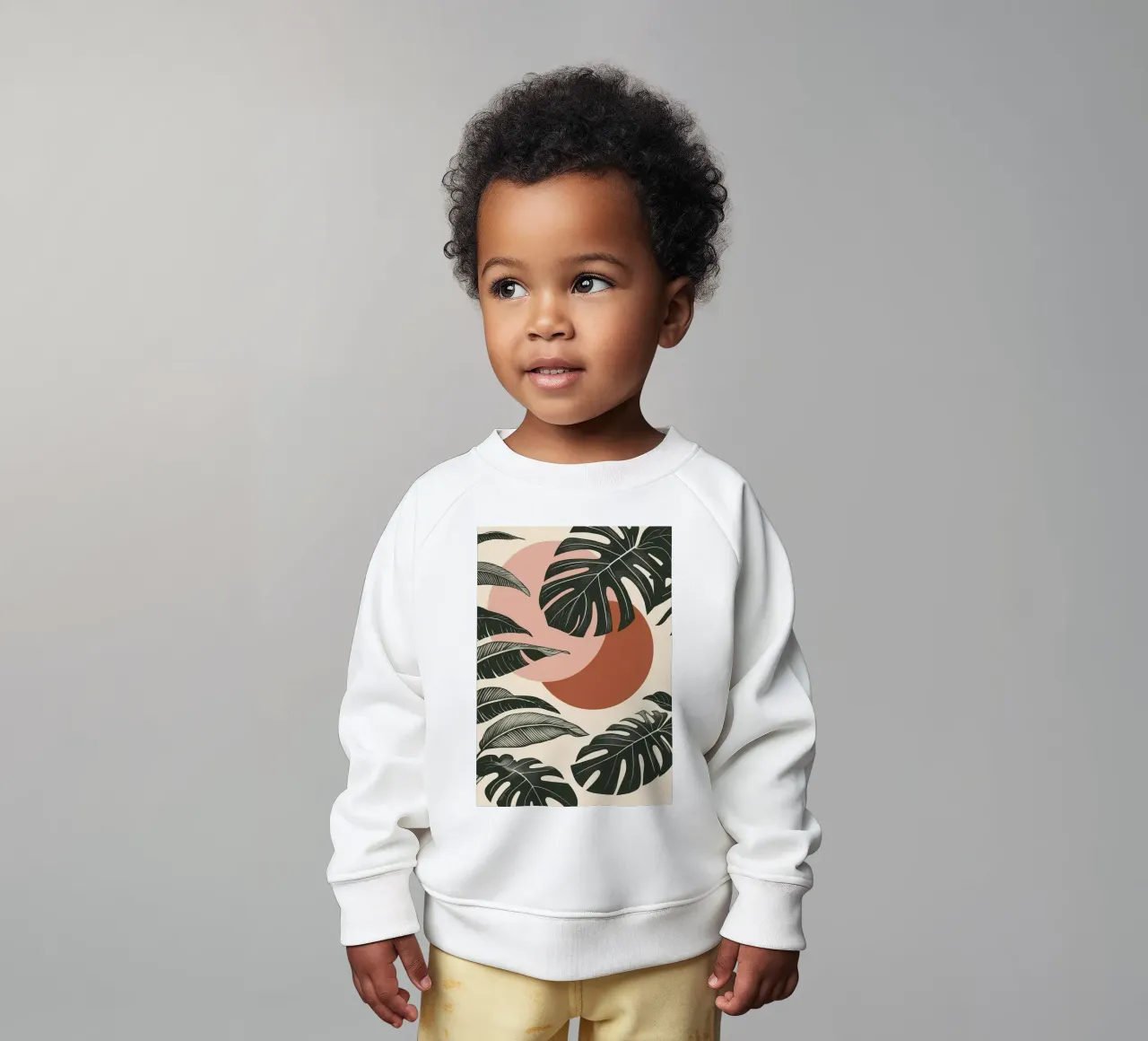 Foglie di Monstera tropicale con calde forme astratte di sole felpa neonato da Bloom And Brush