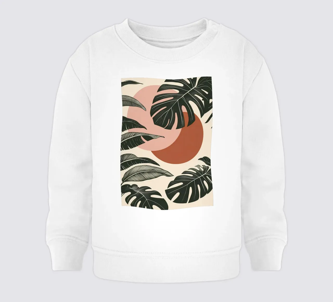 Foglie di Monstera tropicale con calde forme astratte di sole felpa neonato da Bloom And Brush