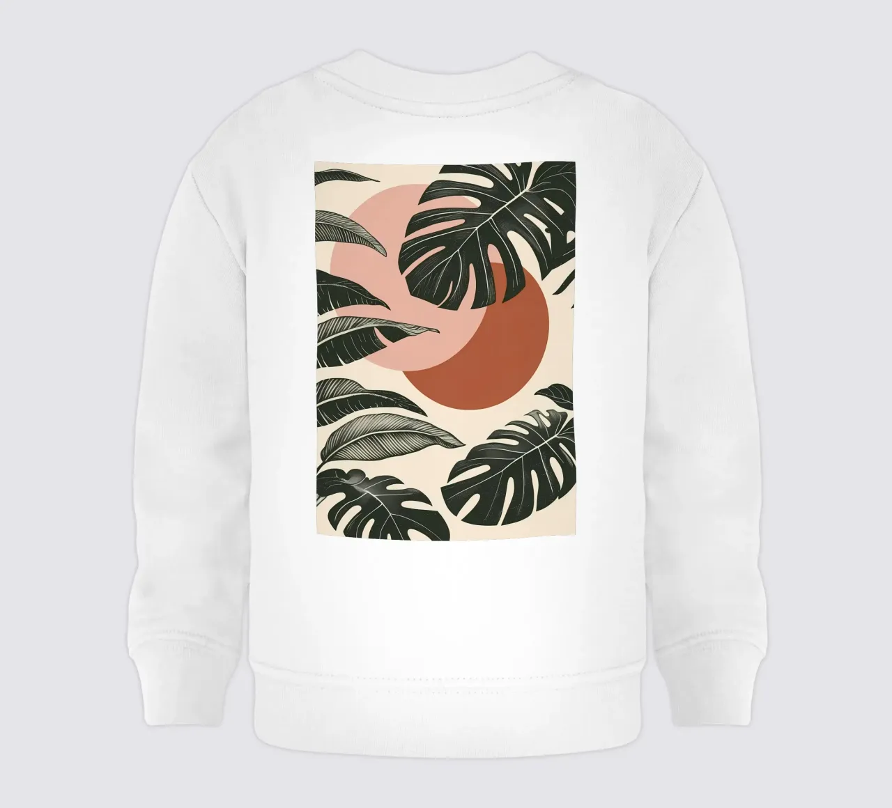 Foglie di Monstera tropicale con calde forme astratte di sole felpa neonato da Bloom And Brush