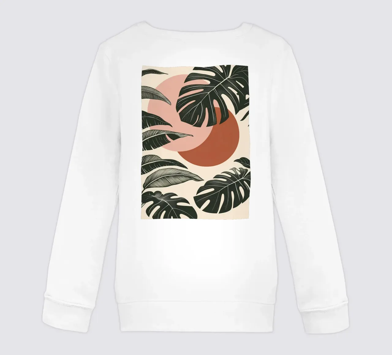 Foglie di Monstera tropicale con calde forme astratte di sole felpa bambino da Bloom And Brush