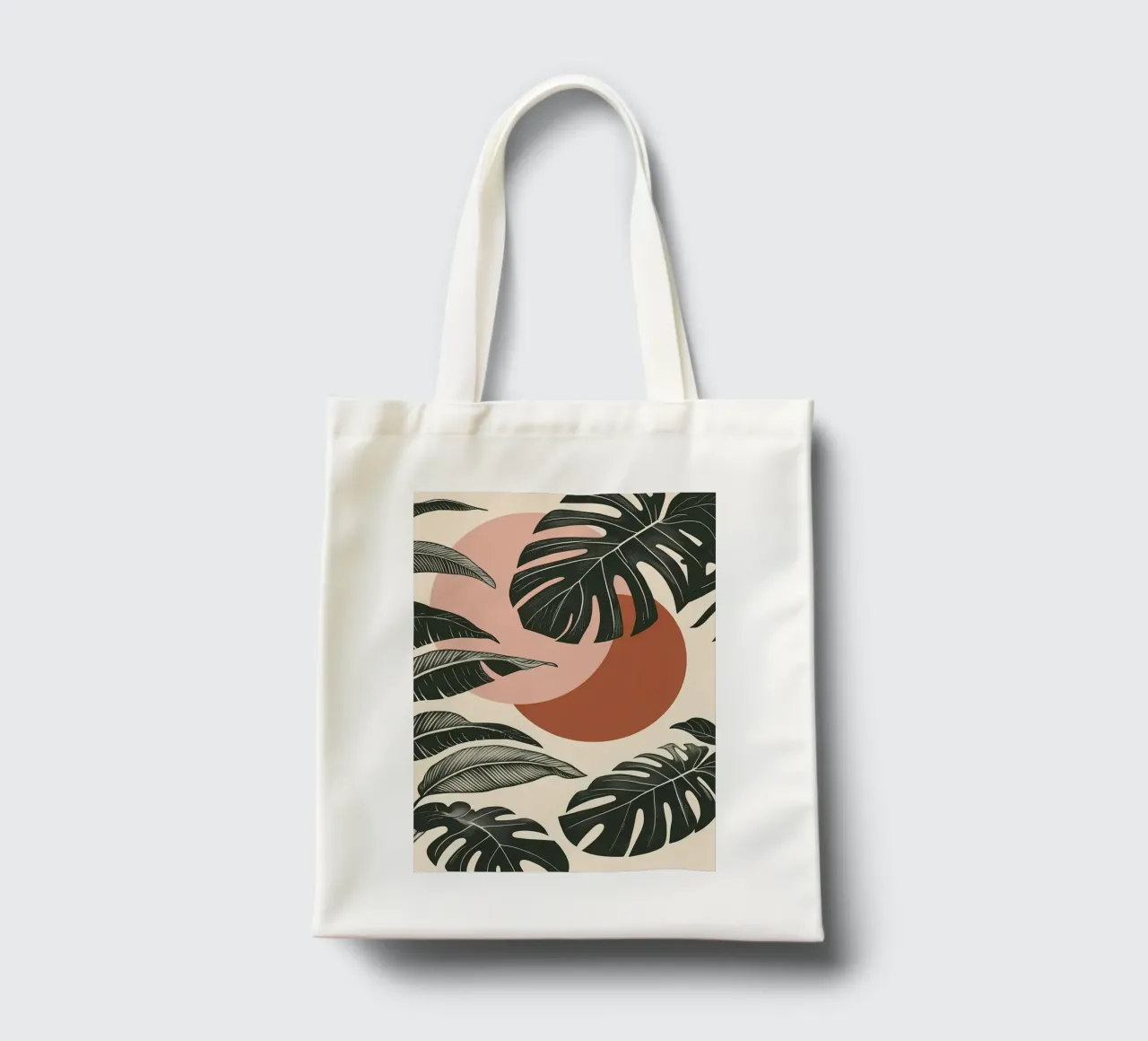 Foglie di Monstera tropicale con calde forme astratte di sole borsa in juta da Bloom And Brush