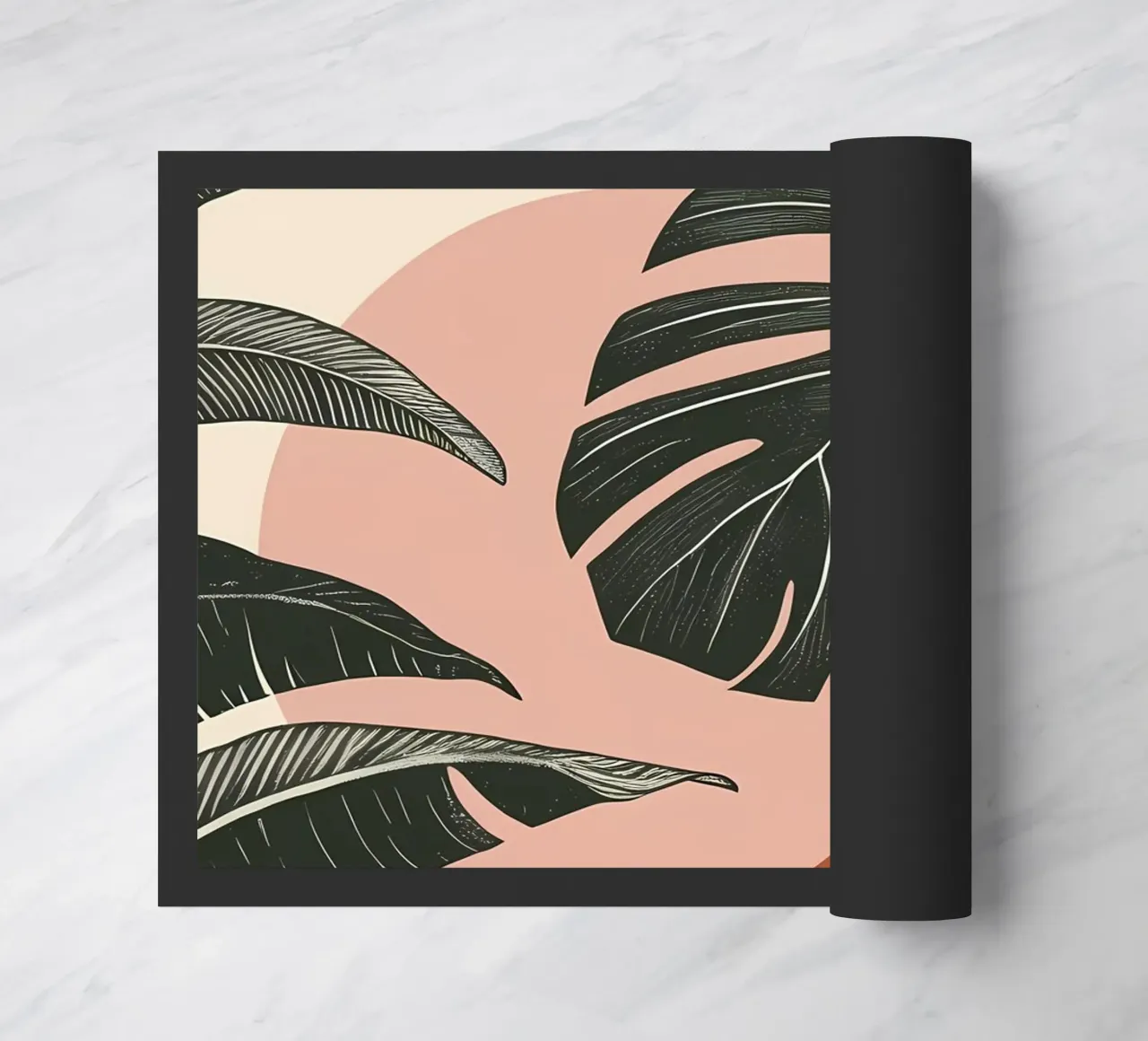Foglie di Monstera tropicale con calde forme astratte di sole zerbino da Bloom And Brush