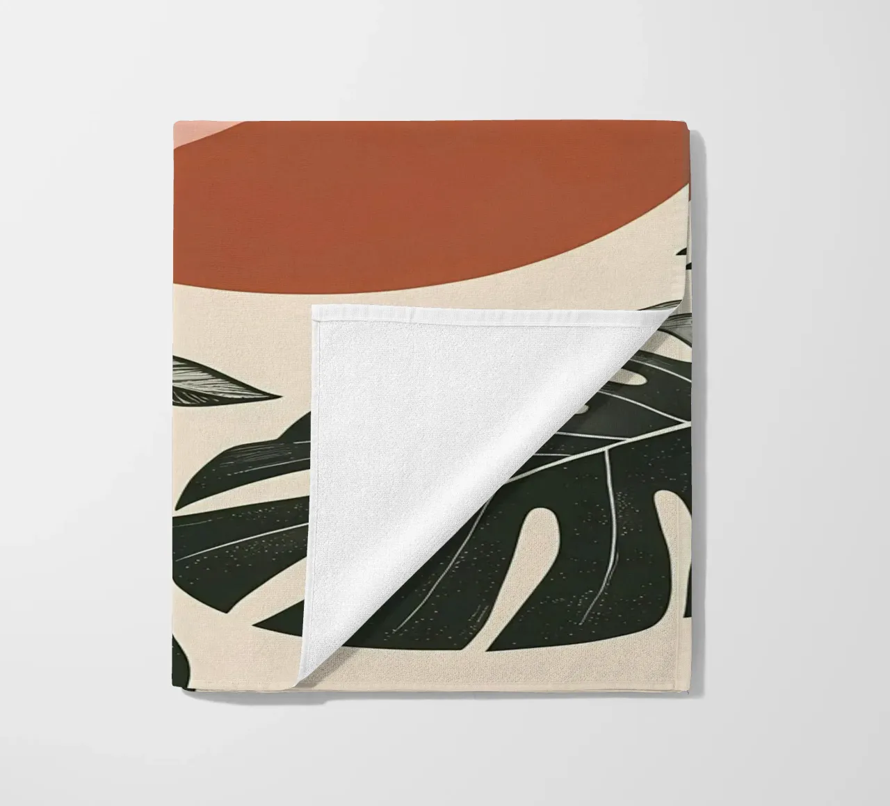 Foglie di Monstera tropicale con calde forme astratte di sole telo mare da Bloom And Brush