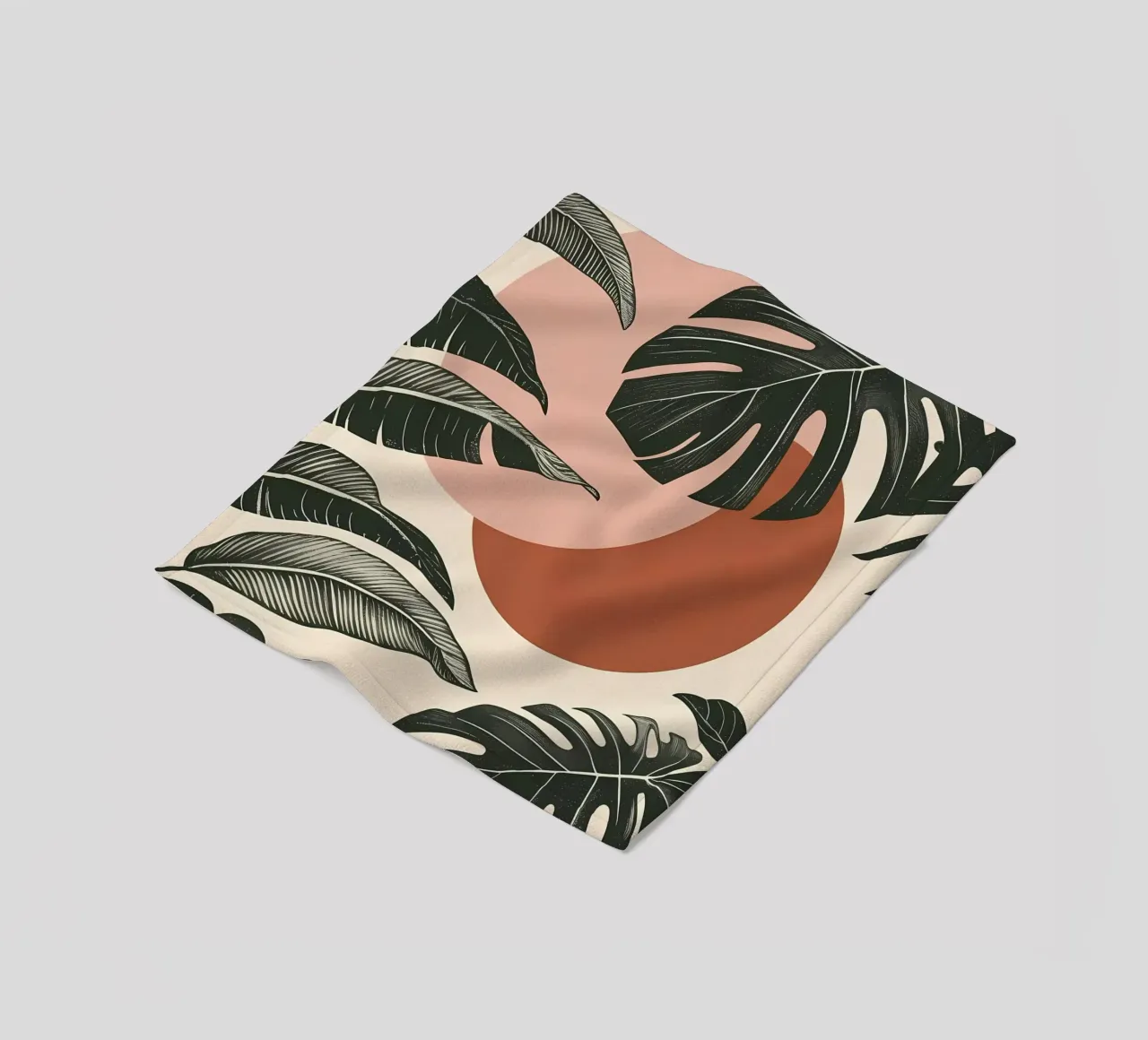 Foglie di Monstera tropicale con calde forme astratte di sole coperta in pile da Bloom And Brush
