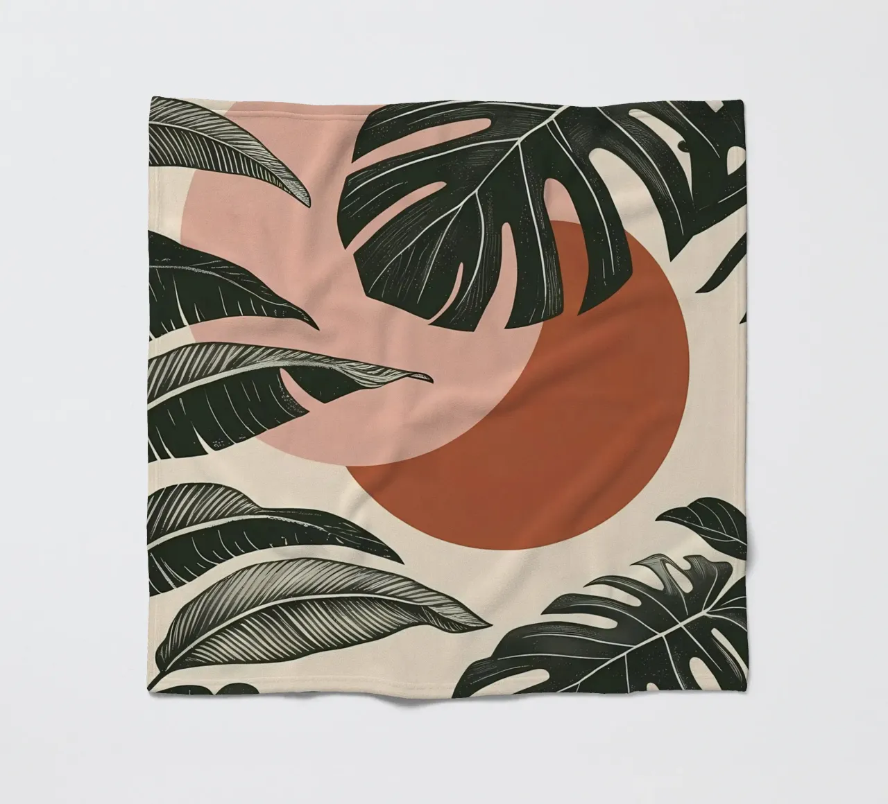 Foglie di Monstera tropicale con calde forme astratte di sole coperta in pile da Bloom And Brush