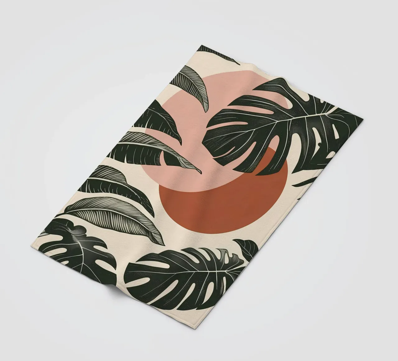 Foglie di Monstera tropicale con calde forme astratte di sole coperta in pile da Bloom And Brush