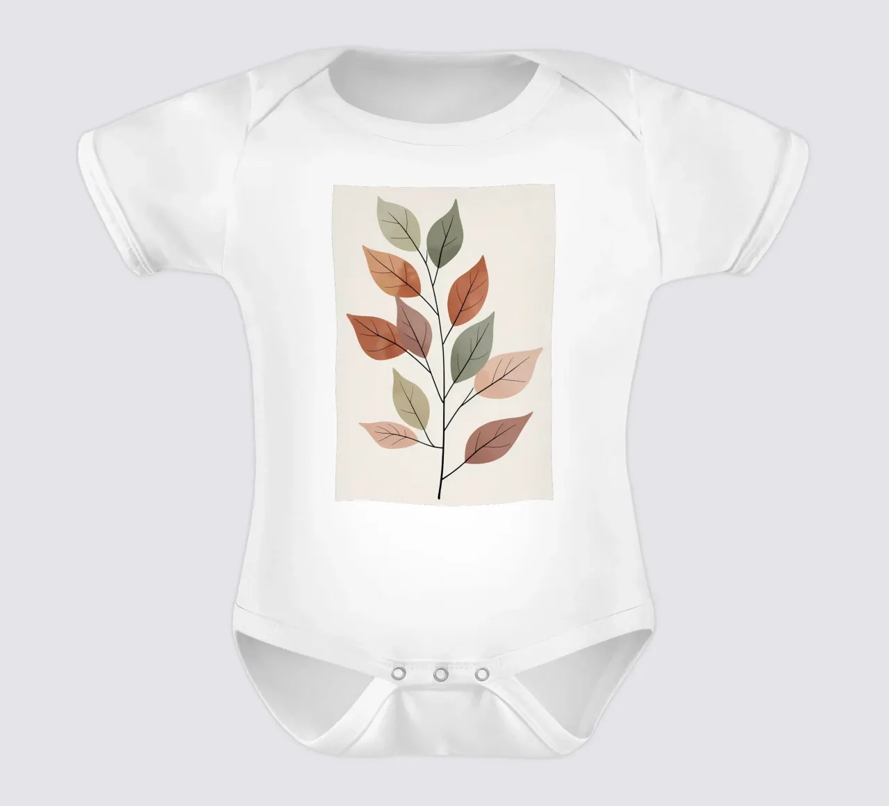 Herfstsereniteit - Minimalistische botanische kunst babyrompertje korte mouwen van Bloom And Brush