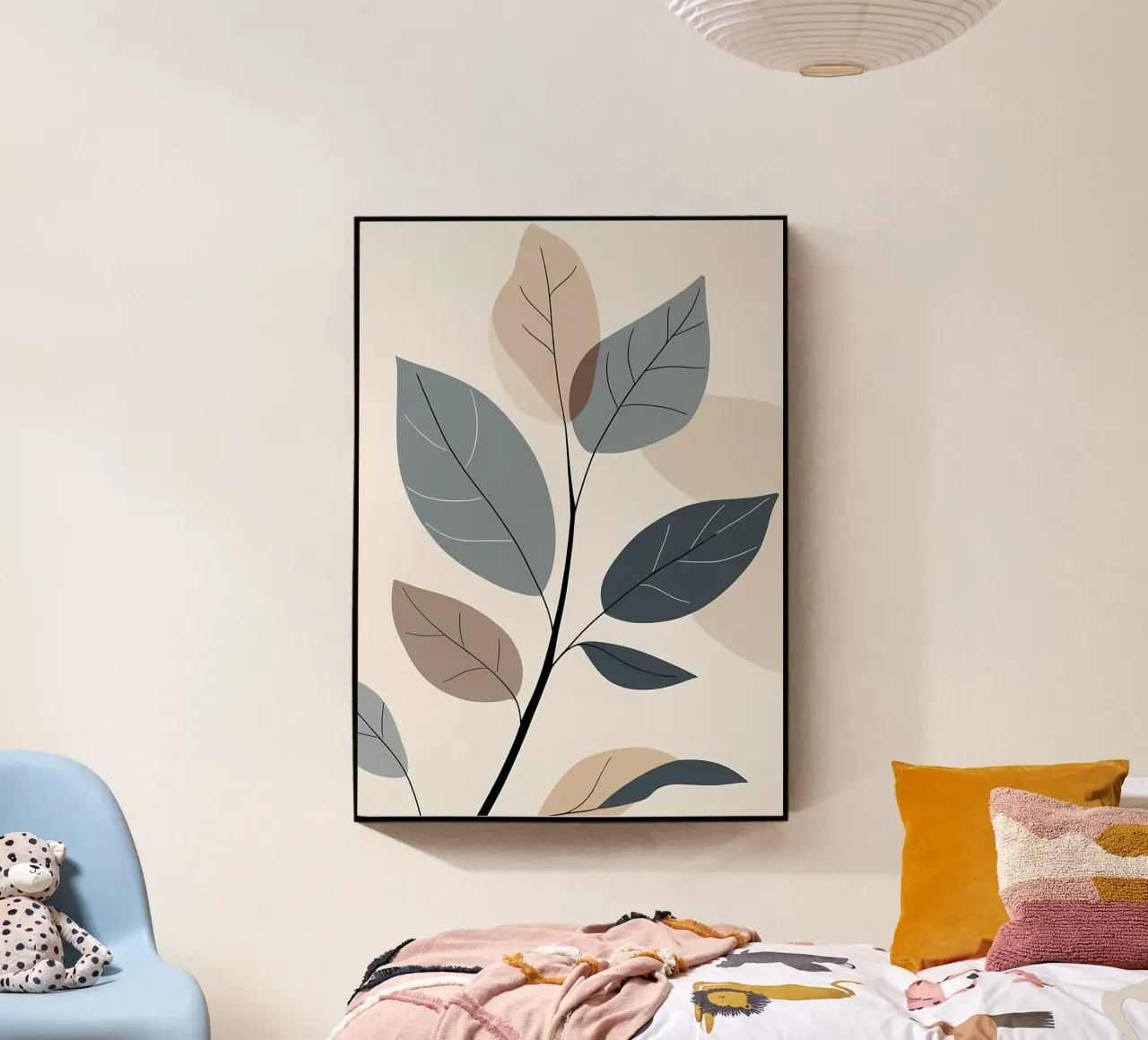 Ramo botanico blu e beige con foglie minimaliste. plexiglass da Bloom And Brush