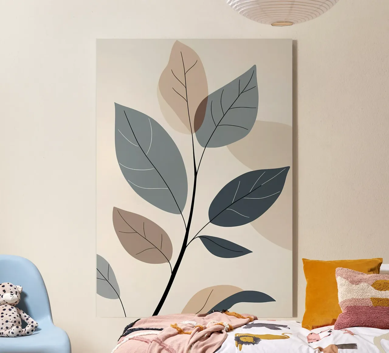 Ramo botanico blu e beige con foglie minimaliste. plexiglass da Bloom And Brush