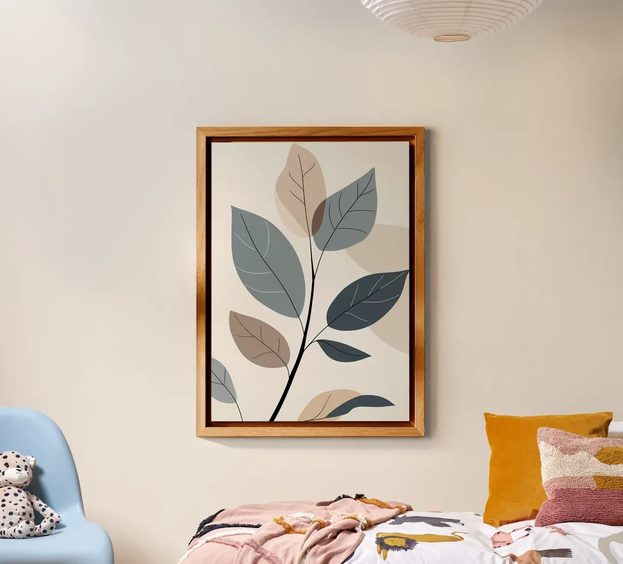 Ramo botanico blu e beige con foglie minimaliste. alluminio dibond da Bloom And Brush