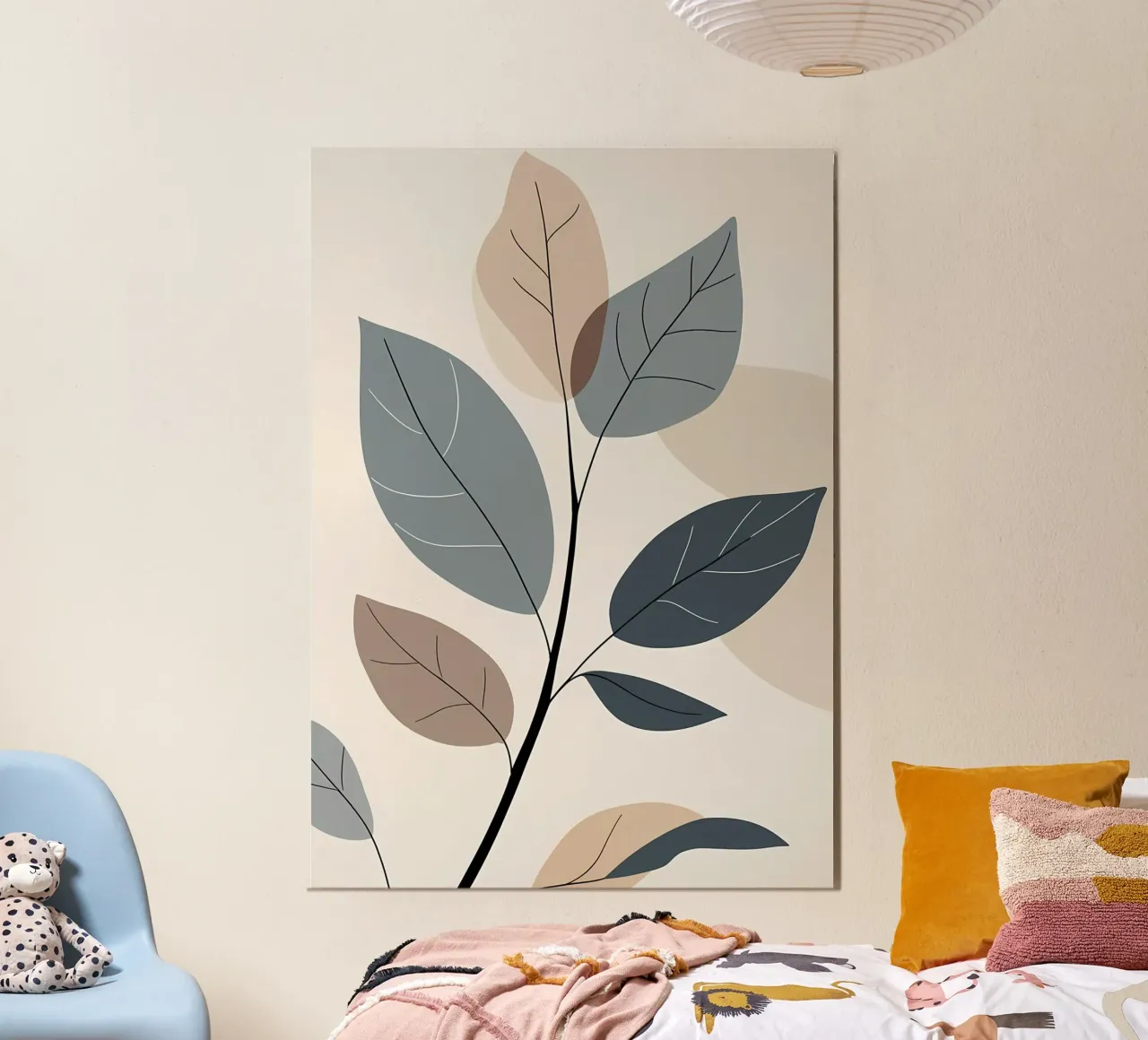Ramo botanico blu e beige con foglie minimaliste. alluminio dibond da Bloom And Brush