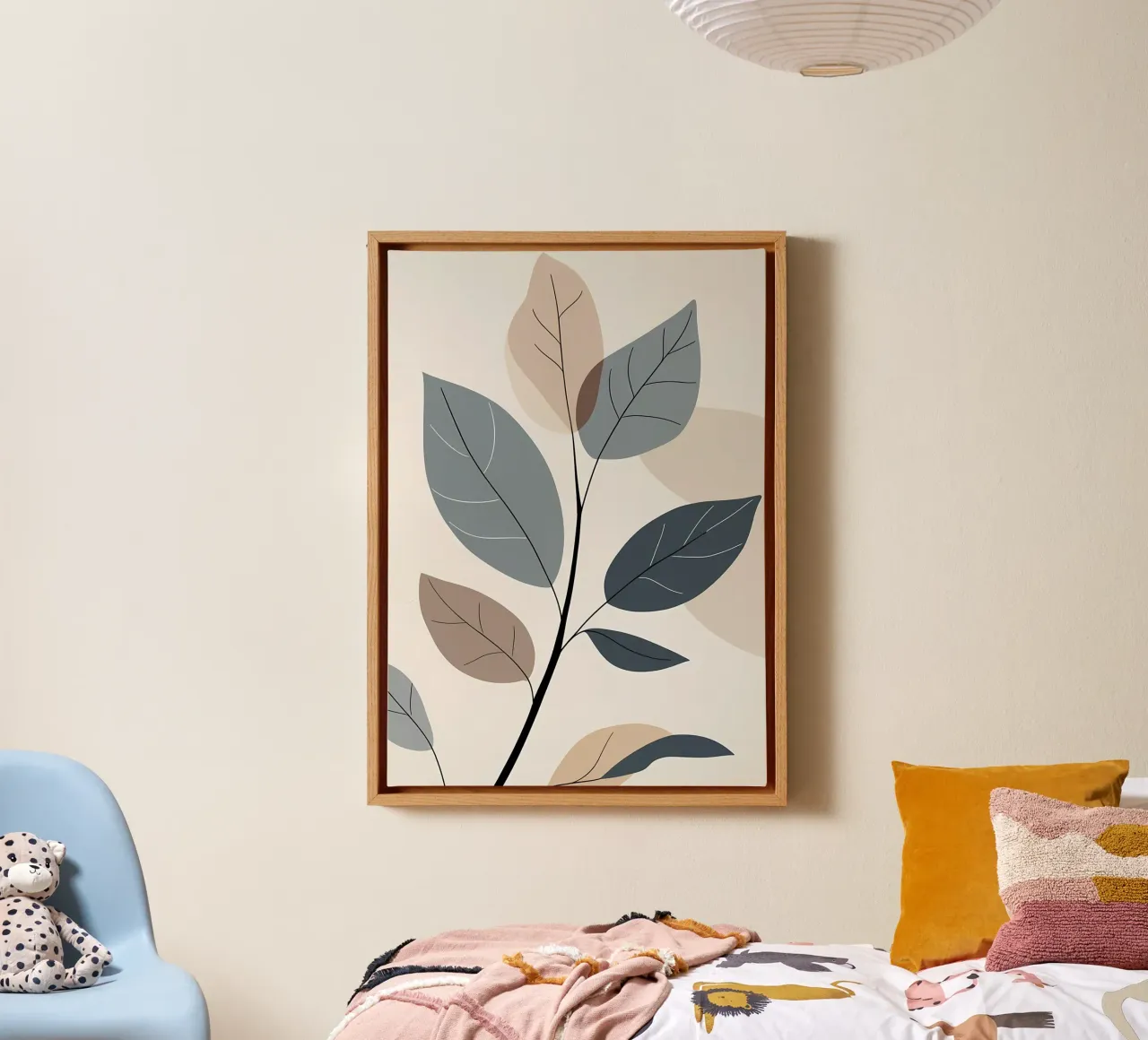 Ramo botanico blu e beige con foglie minimaliste. tela da Bloom And Brush