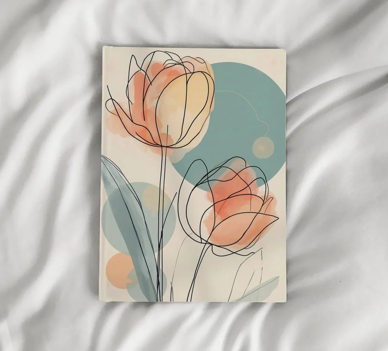 Abstract Tulip Line Art with Soft Peach and Teal Watercolor notebook by Bloom And Brush