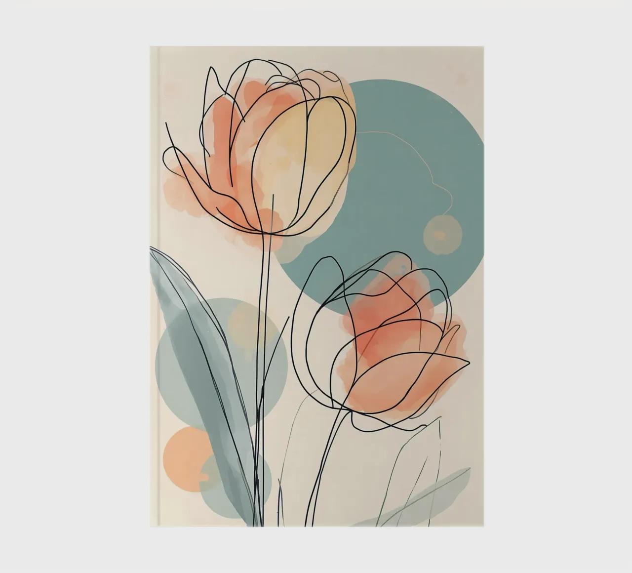 Abstract Tulip Line Art with Soft Peach and Teal Watercolor notebook by Bloom And Brush