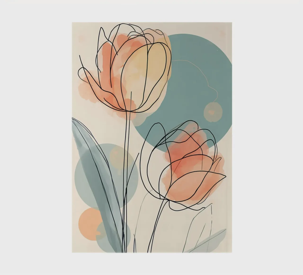 Abstract Tulip Line Art with Soft Peach and Teal Watercolor notebook by Bloom And Brush