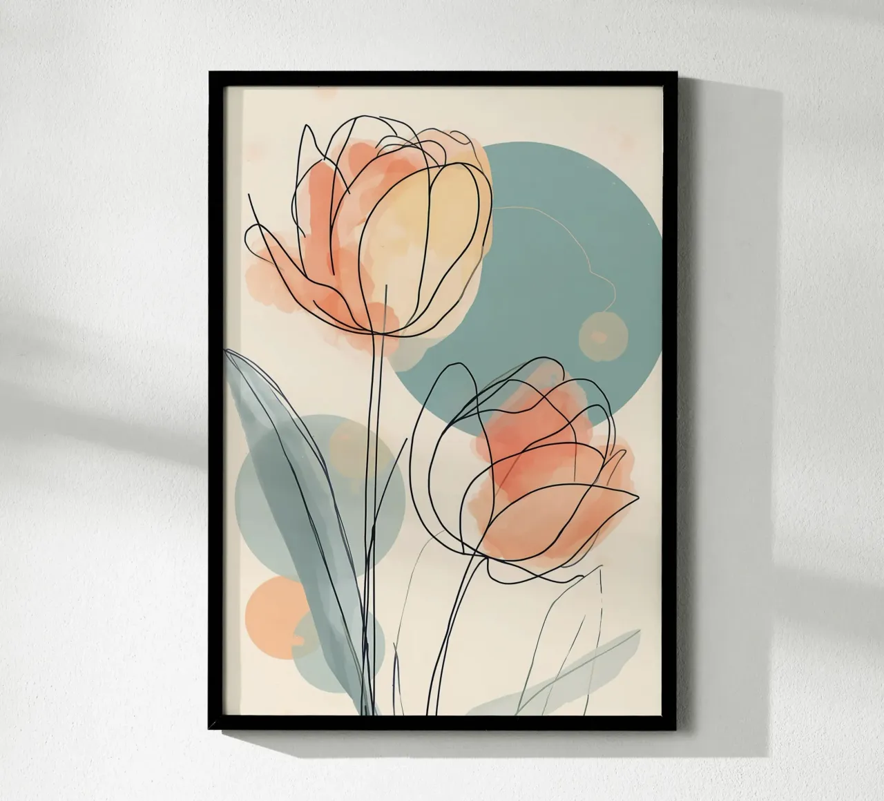 Line art astratte di tulipani con acquerello color pesca e verde acqua carta hahnemühle da Bloom And Brush