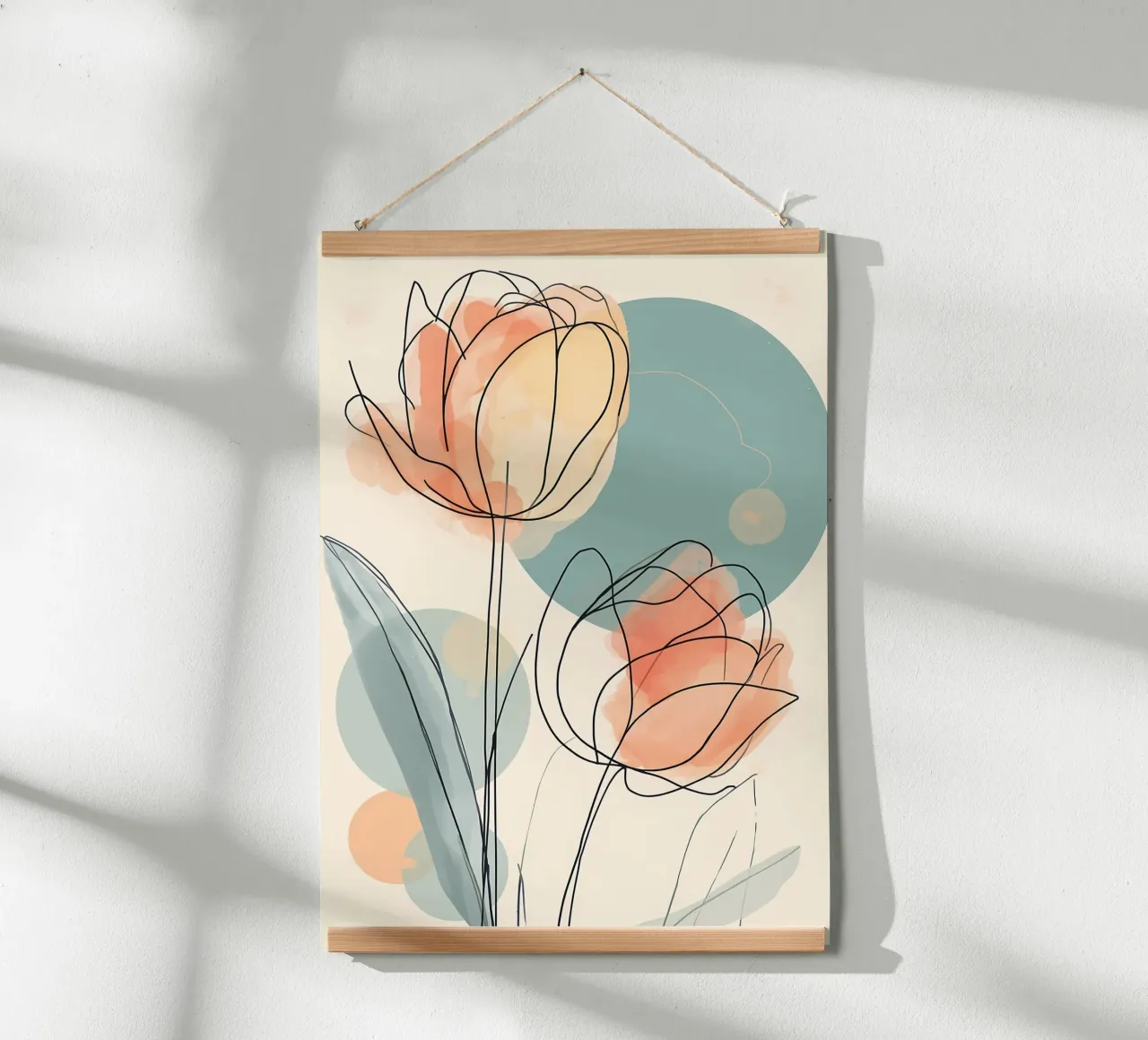 Line art astratte di tulipani con acquerello color pesca e verde acqua carta hahnemühle da Bloom And Brush