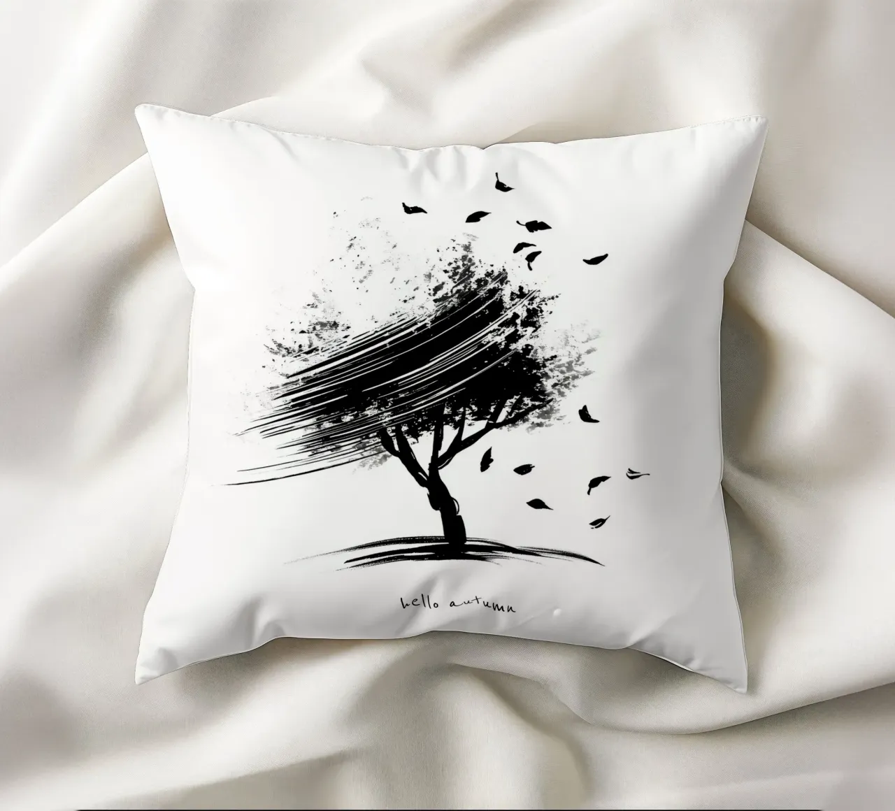 Ciao autunno - Albero disegnato a mano in bianco e nero cuscino da Imaginative