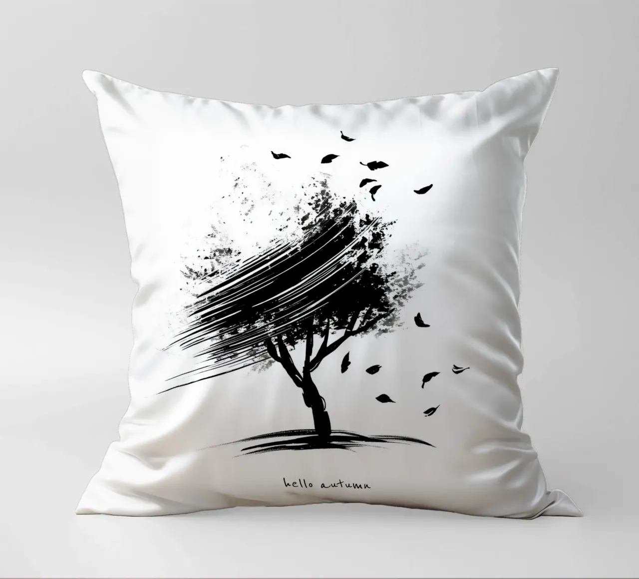 Ciao autunno - Albero disegnato a mano in bianco e nero cuscino da Imaginative
