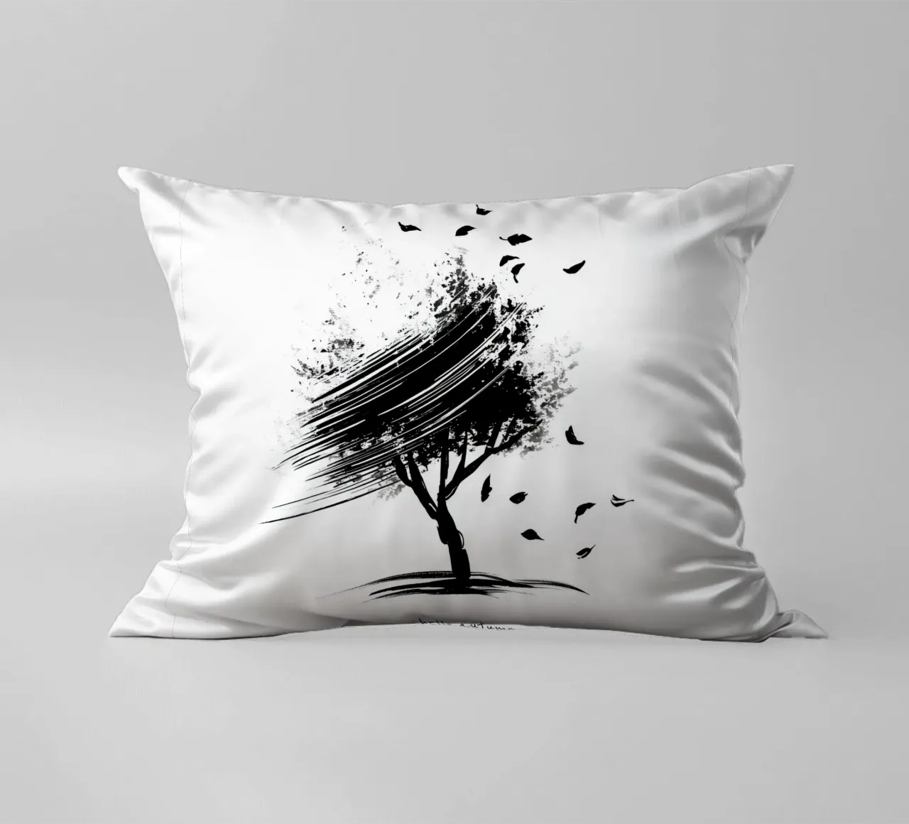 Ciao autunno - Albero disegnato a mano in bianco e nero cuscino da Imaginative