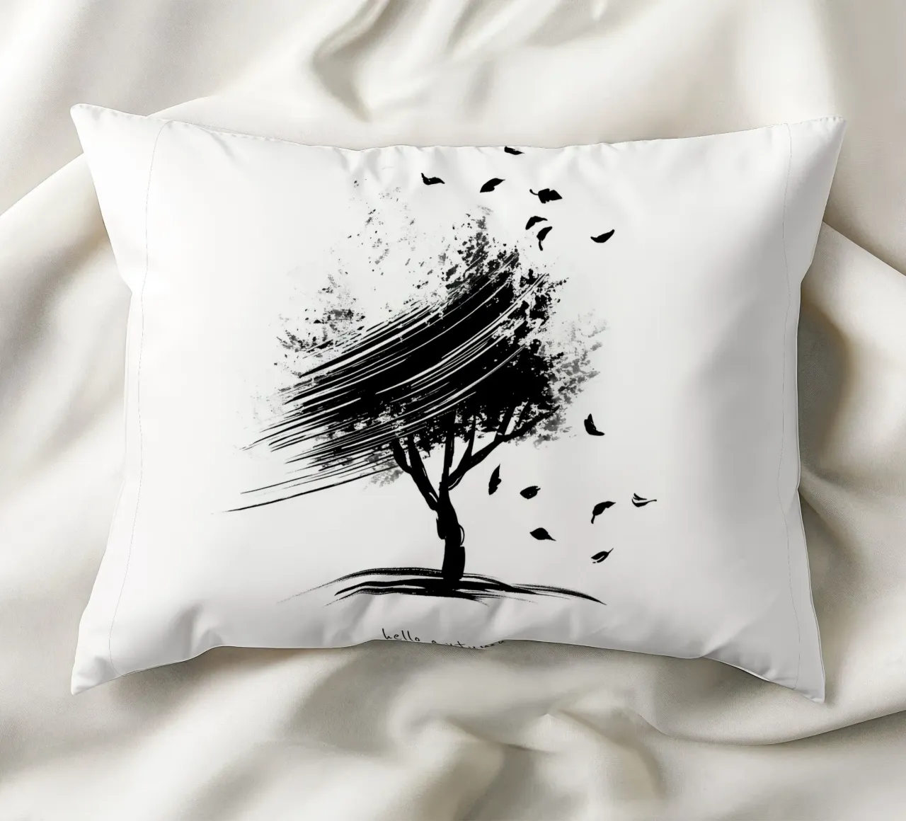 Ciao autunno - Albero disegnato a mano in bianco e nero cuscino da Imaginative