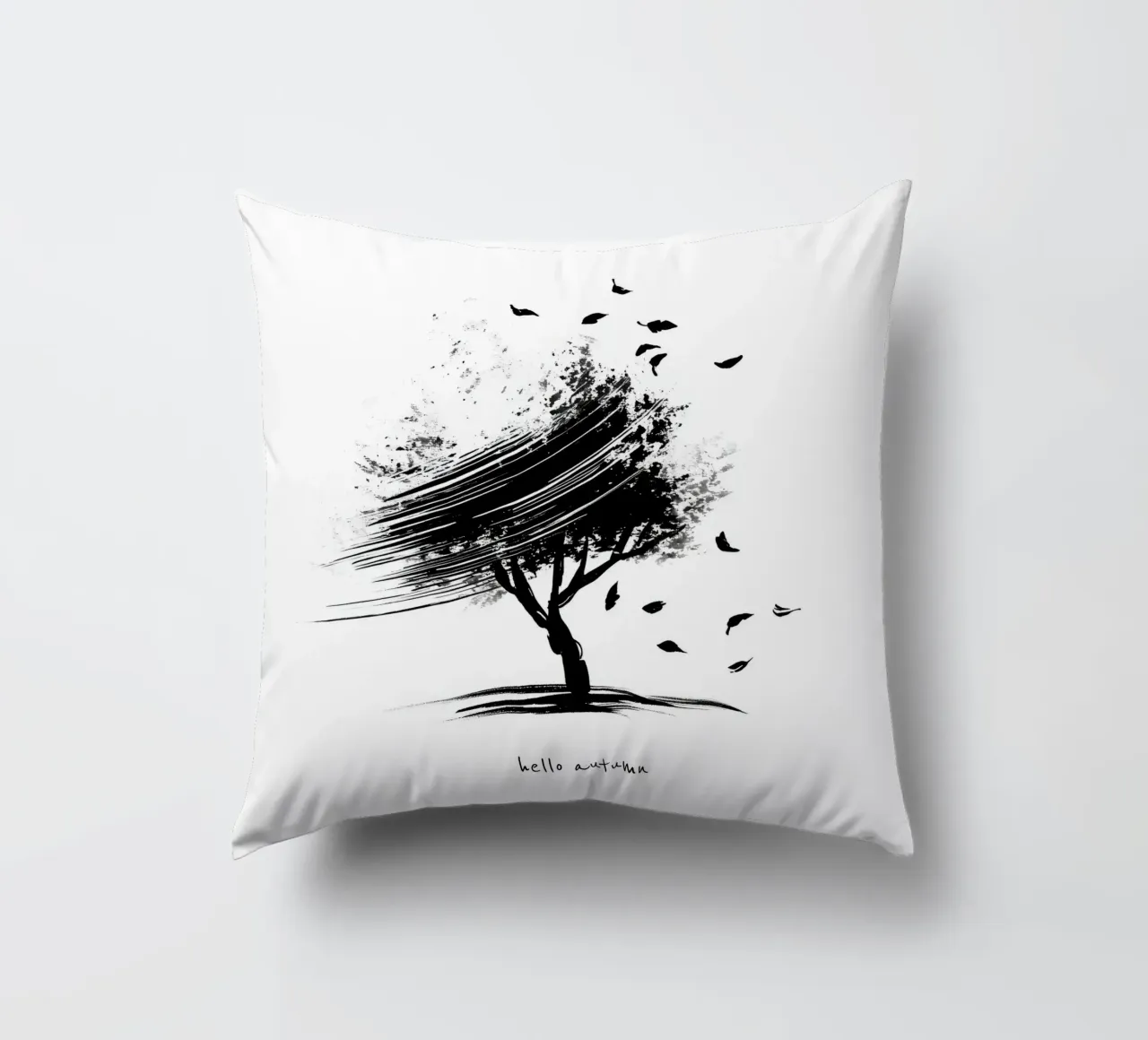 Ciao autunno - Albero disegnato a mano in bianco e nero cuscino da Imaginative