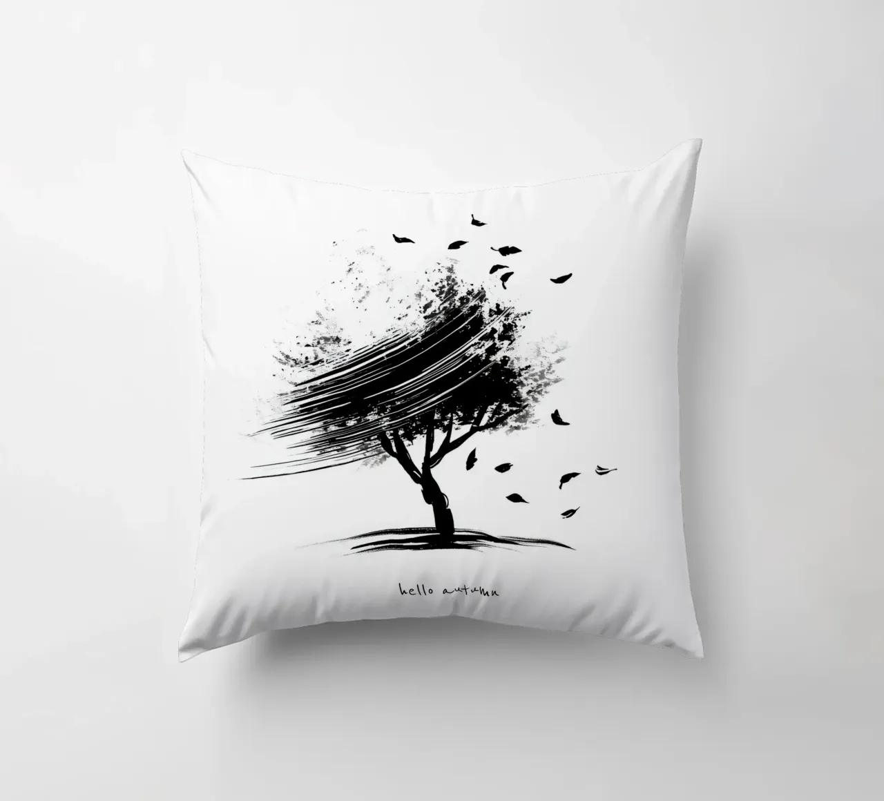 Ciao autunno - Albero disegnato a mano in bianco e nero cuscino da Imaginative