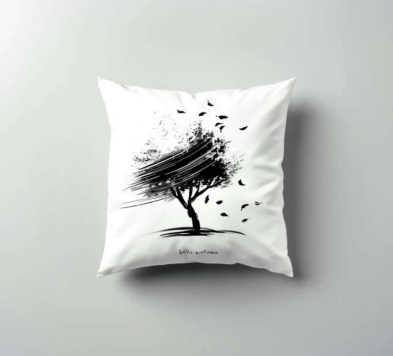 Ciao autunno - Albero disegnato a mano in bianco e nero cuscino da Imaginative