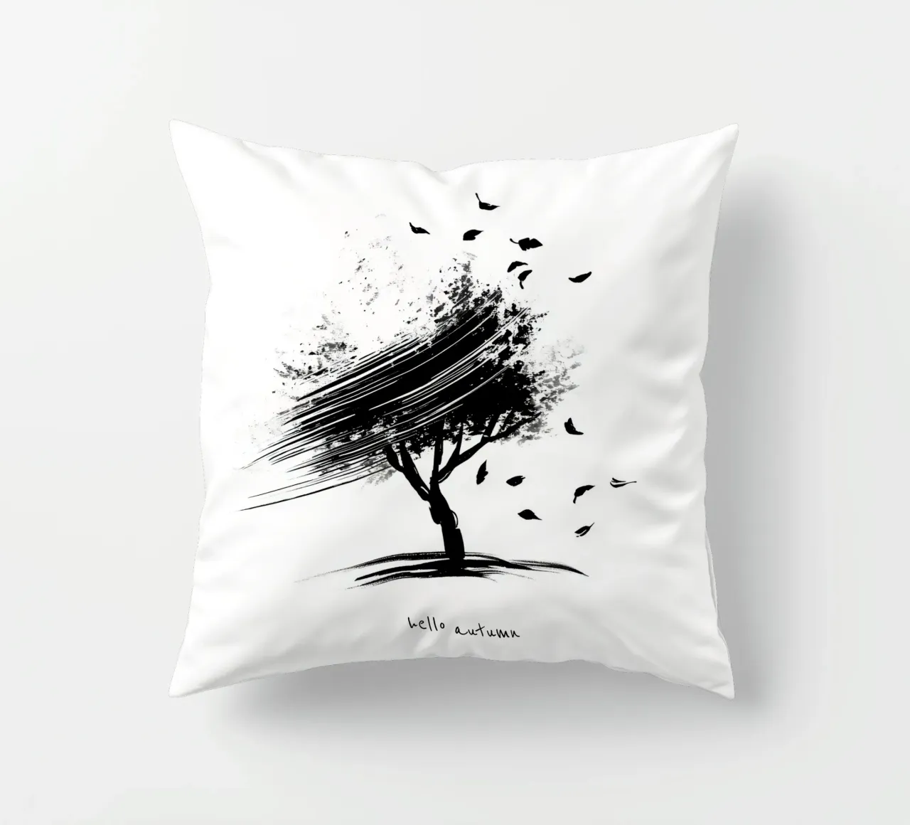 Ciao autunno - Albero disegnato a mano in bianco e nero cuscino da Imaginative