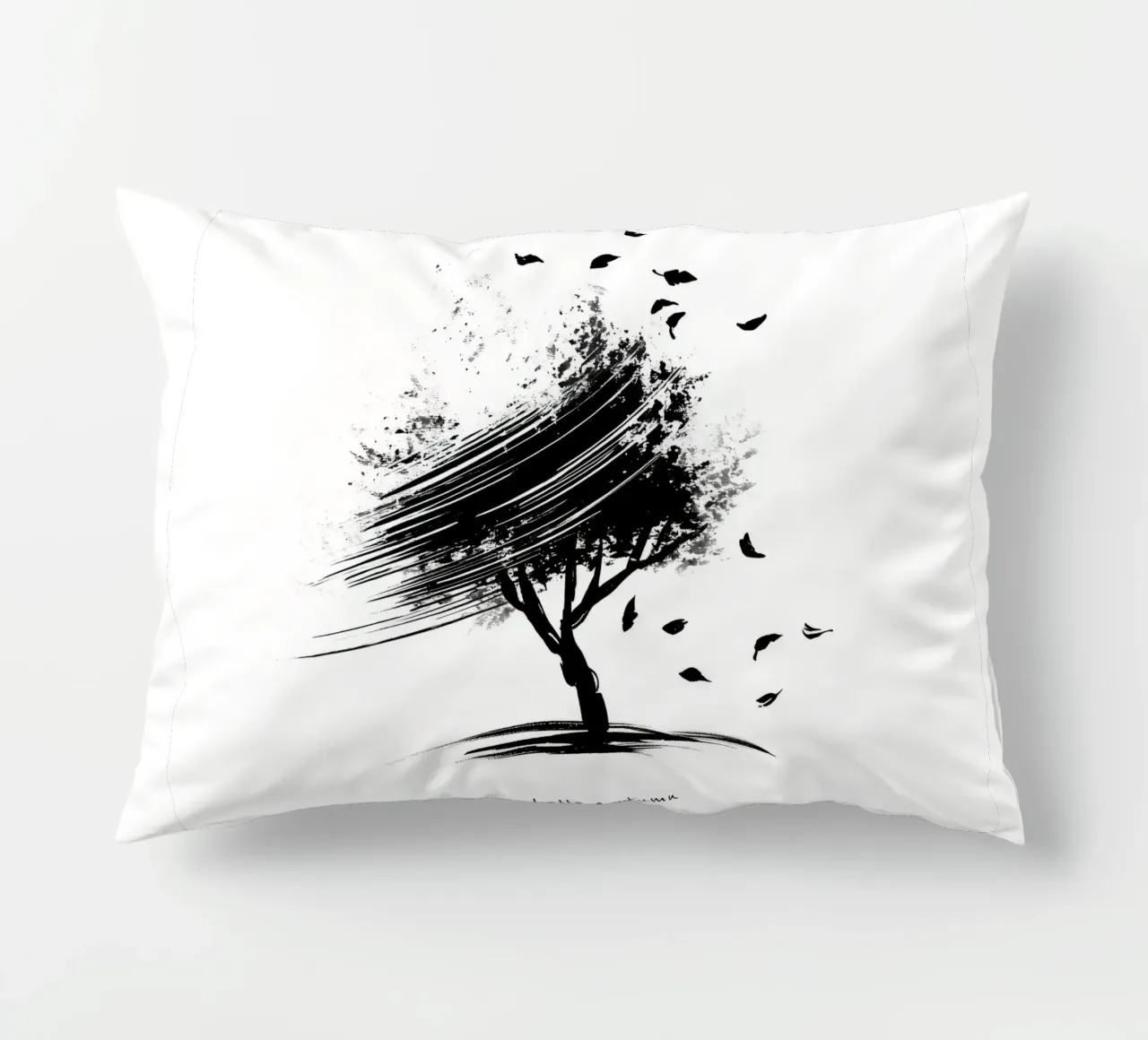Ciao autunno - Albero disegnato a mano in bianco e nero cuscino da Imaginative