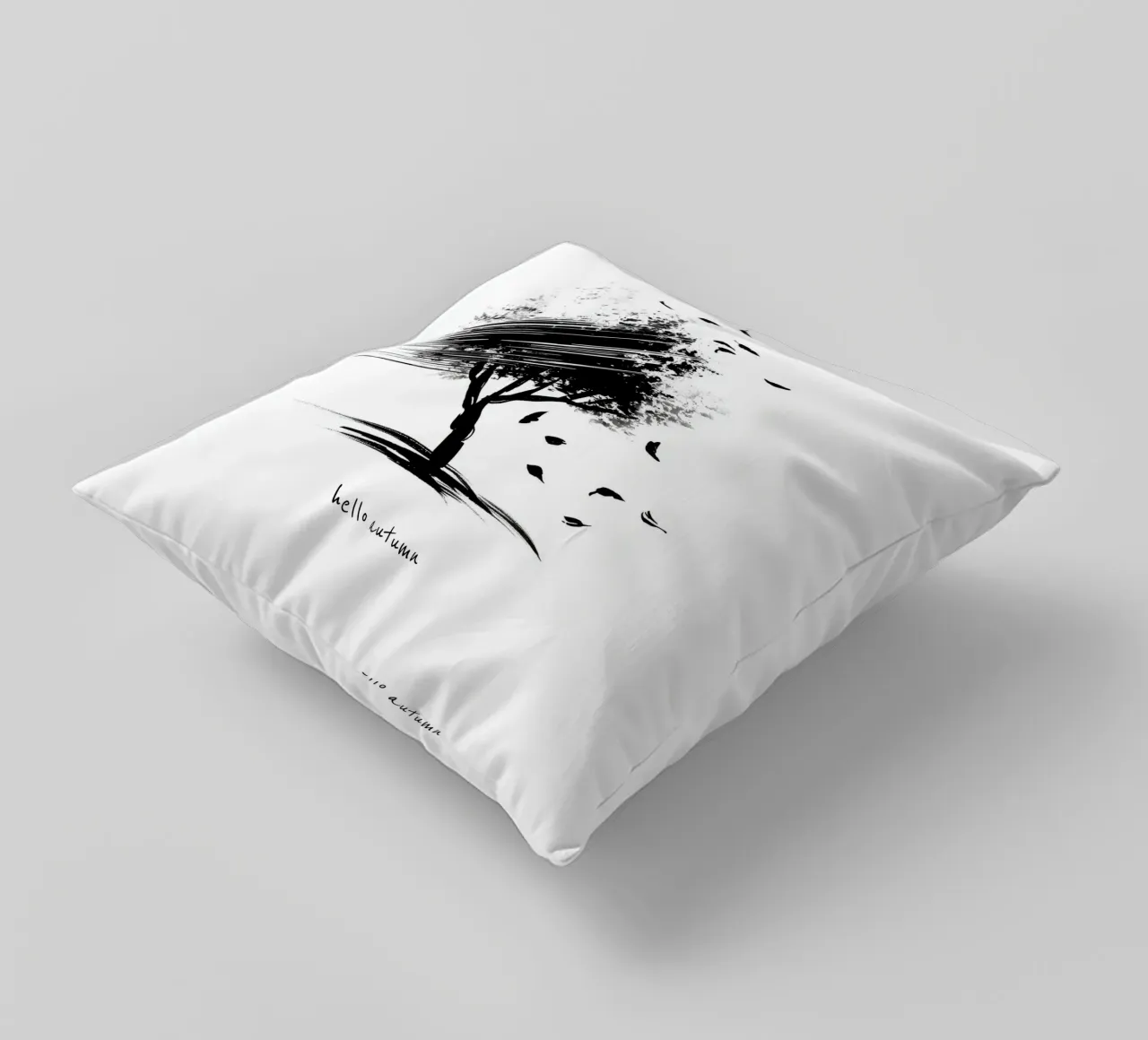 Ciao autunno - Albero disegnato a mano in bianco e nero cuscino da Imaginative