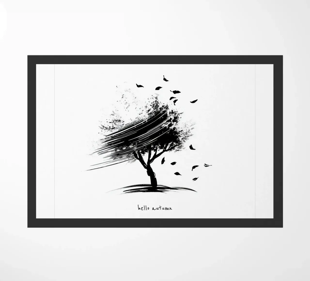 Bonjour l'automne - Arbre dessiné à la main en noir et blanc paillasson de Imaginative