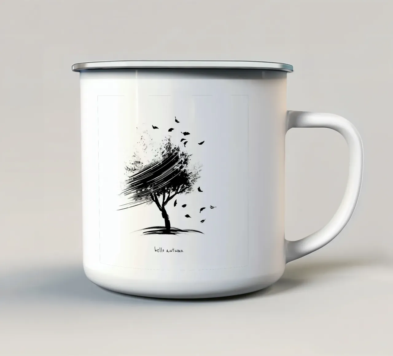 Ciao autunno - Albero disegnato a mano in bianco e nero tazza in smalto da Imaginative