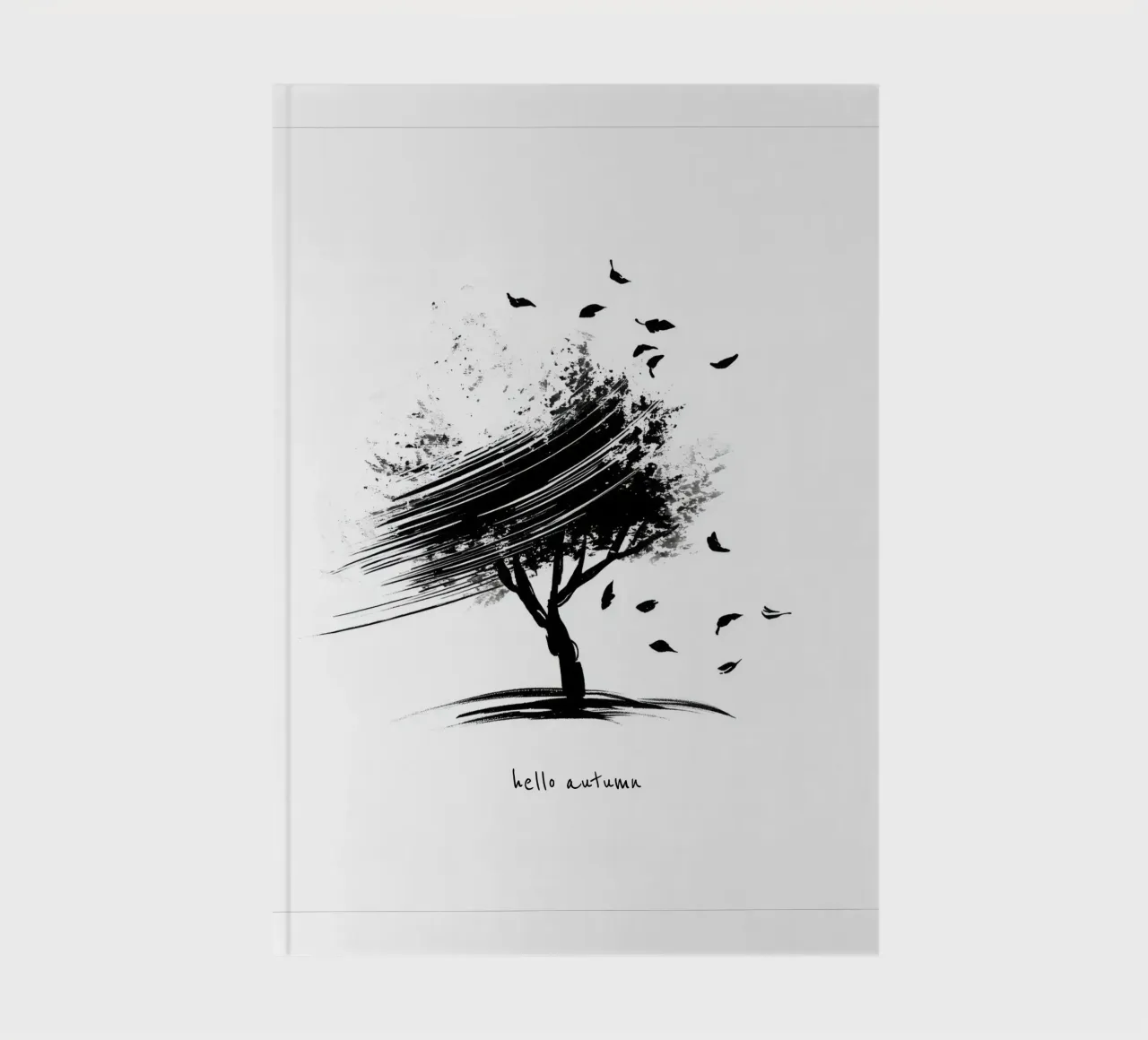 Hello Autumn - Hand Drawn Tree in Black and White notebook by Imaginative