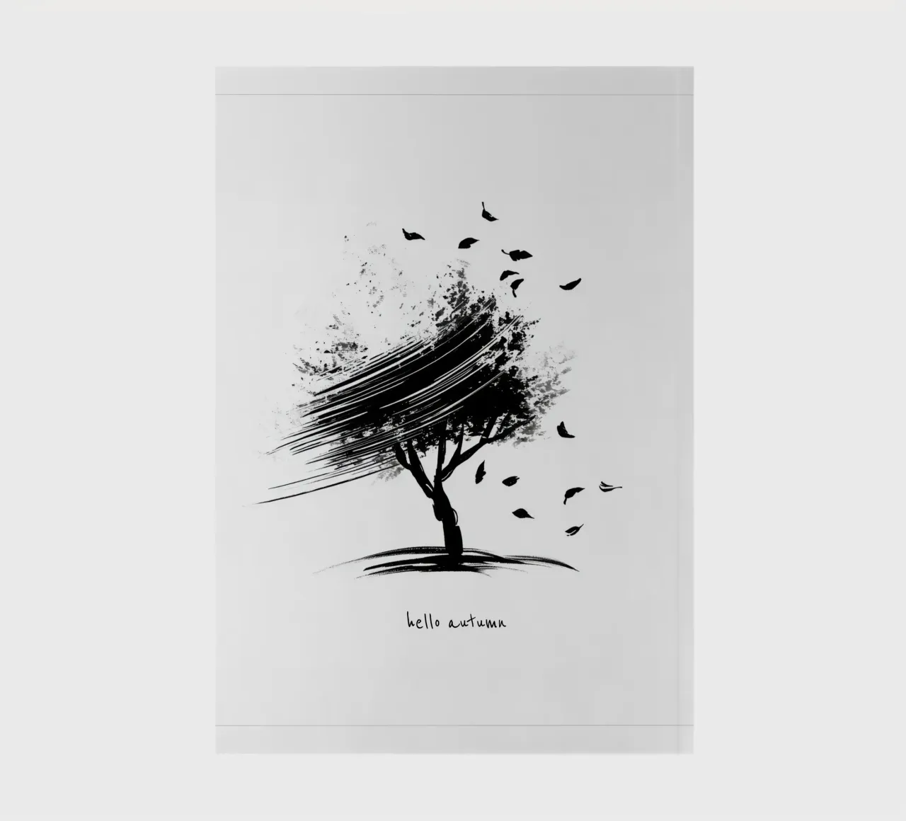 Hello Autumn - Hand Drawn Tree in Black and White notebook by Imaginative