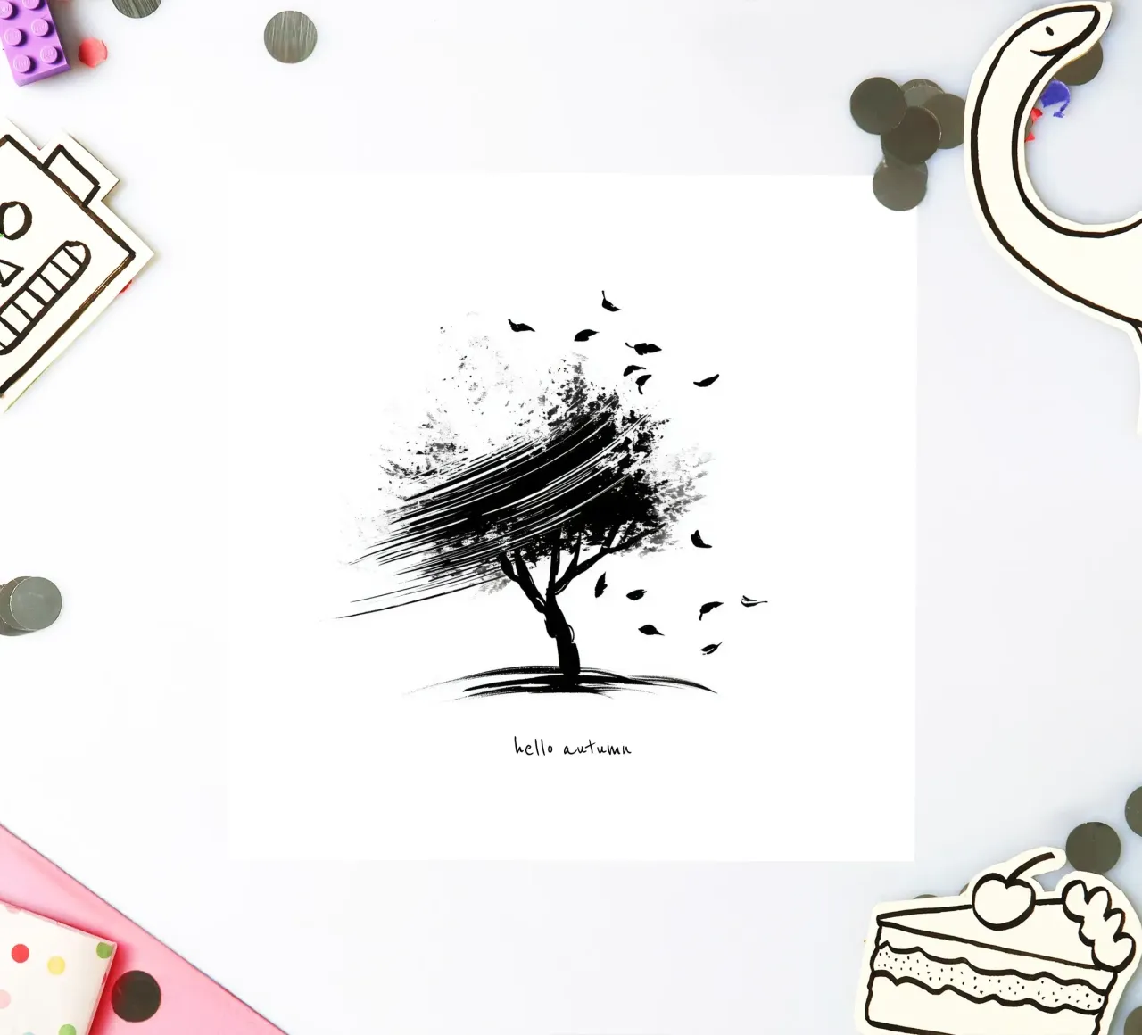 Ciao autunno - Albero disegnato a mano in bianco e nero adesivo da Imaginative
