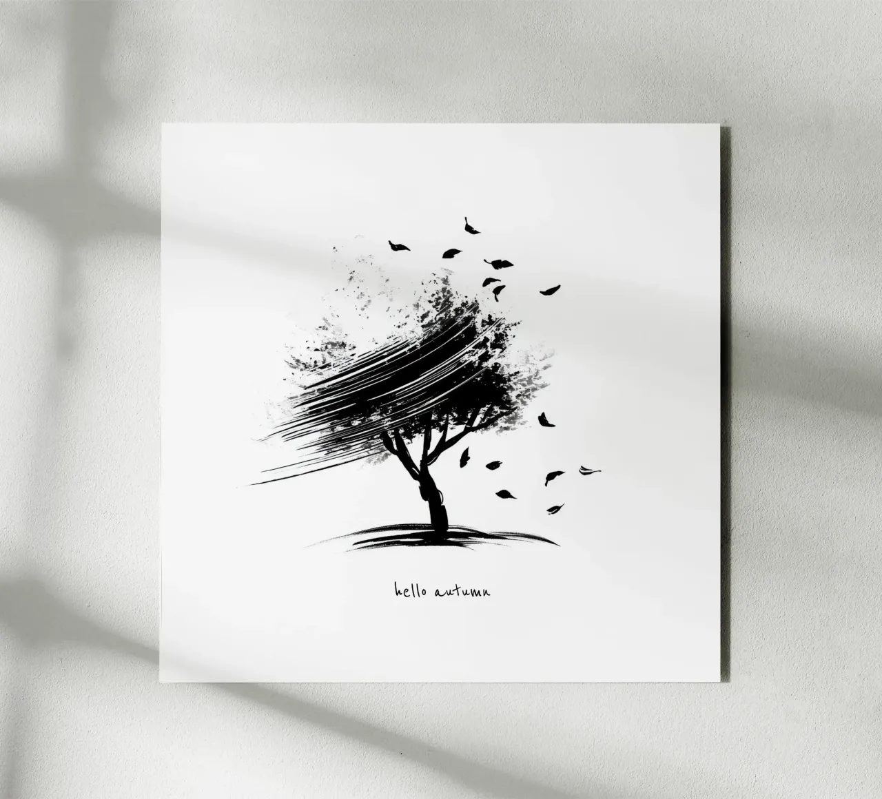 Ciao autunno - Albero disegnato a mano in bianco e nero alluminio dibond da Imaginative