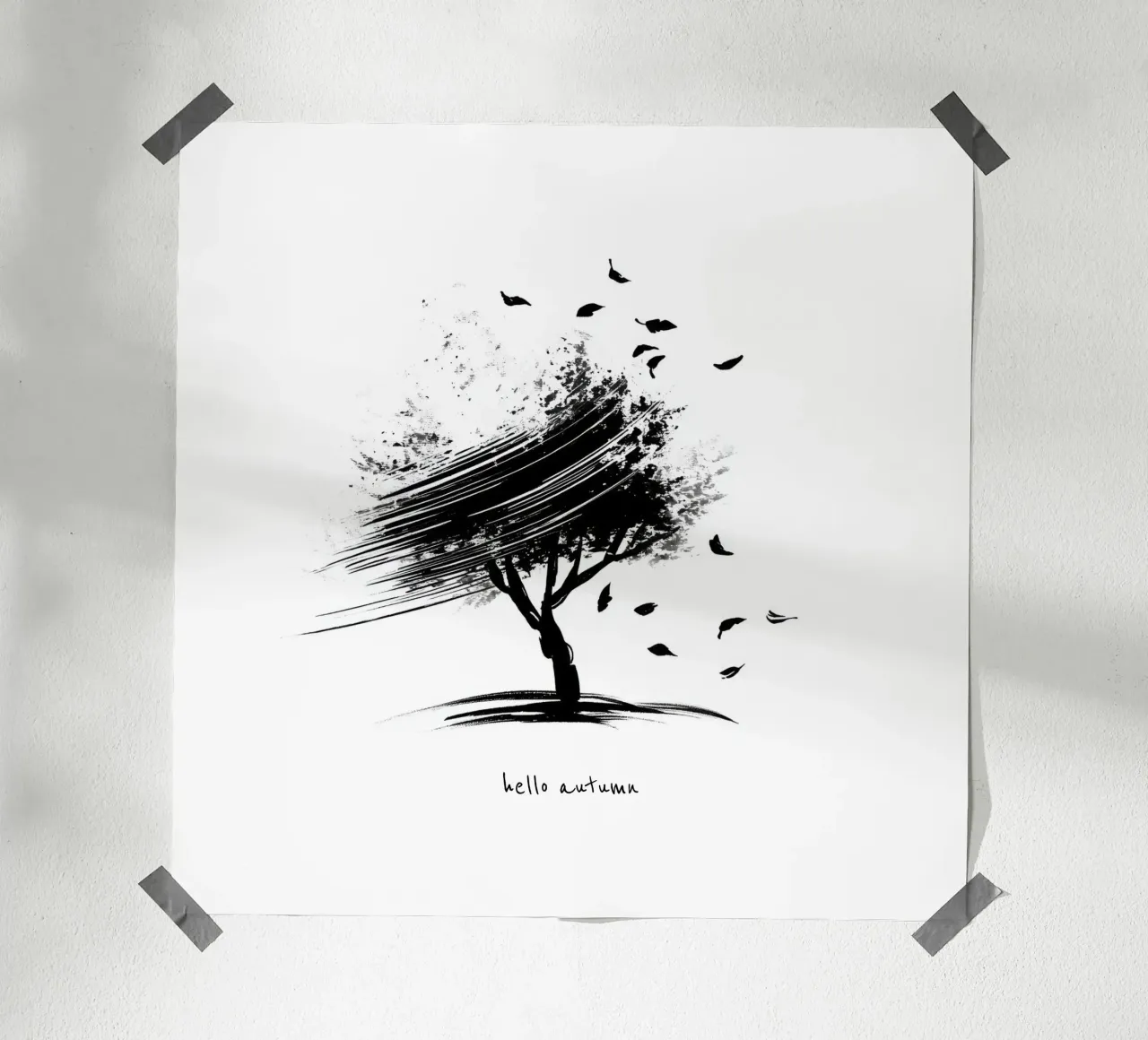 Ciao autunno - Albero disegnato a mano in bianco e nero carta hahnemühle da Imaginative