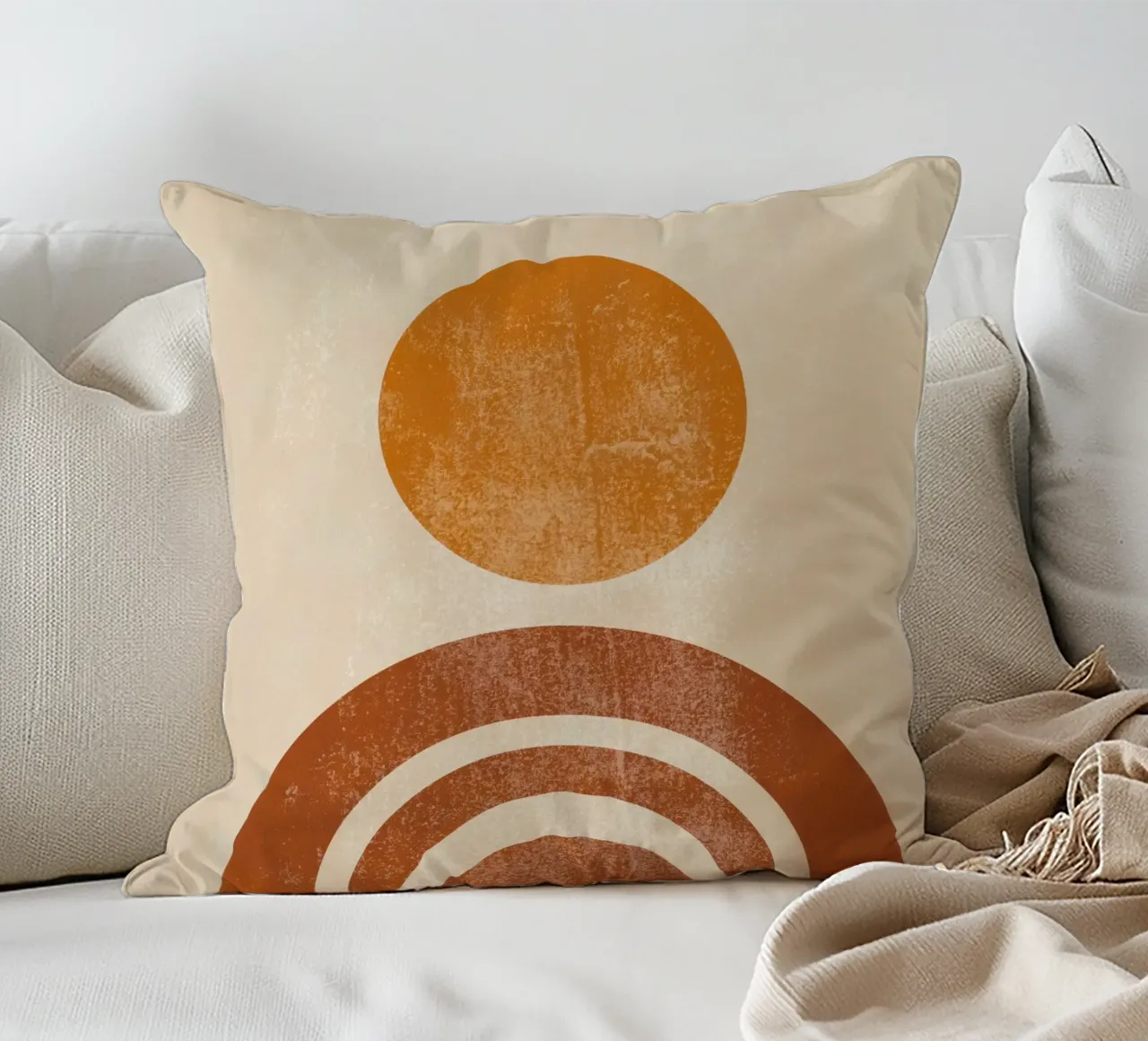 Abstracte Retro Zon & Boog Print kussen van Aralyn