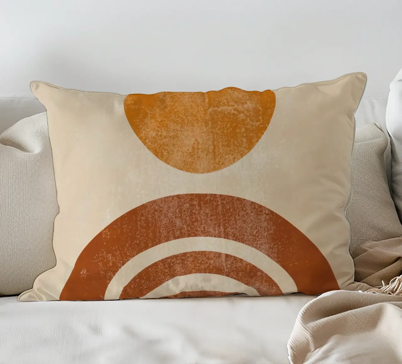 Abstracte Retro Zon & Boog Print kussen van Aralyn