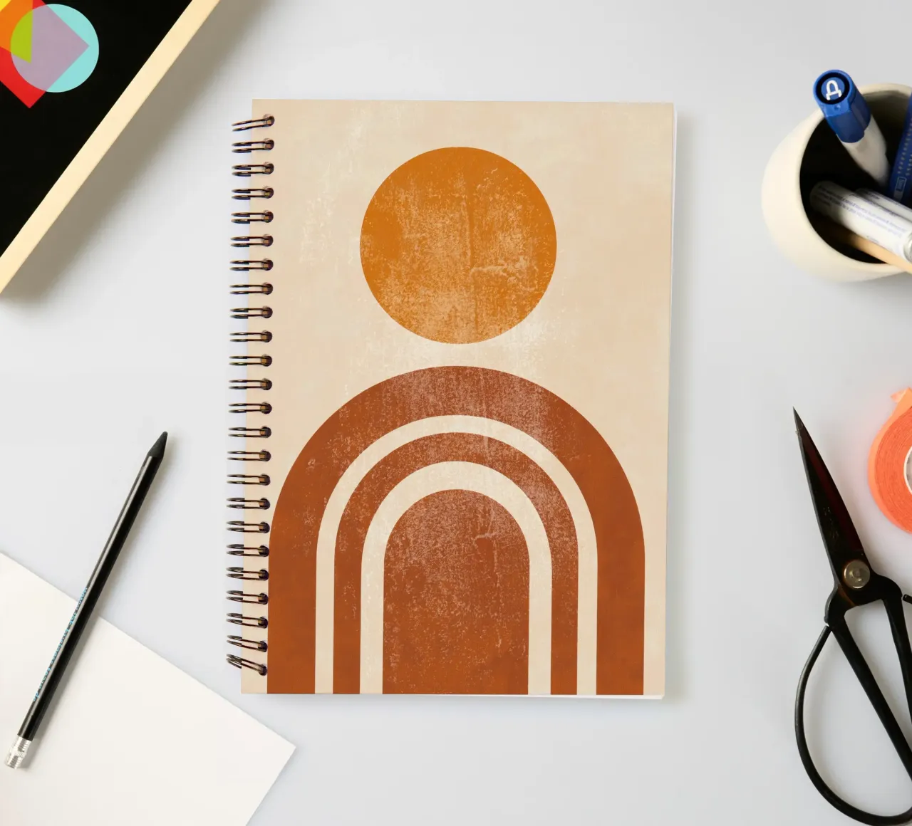 Stampa astratta retrò del sole e dell'arco diario ad anelli da Aralyn